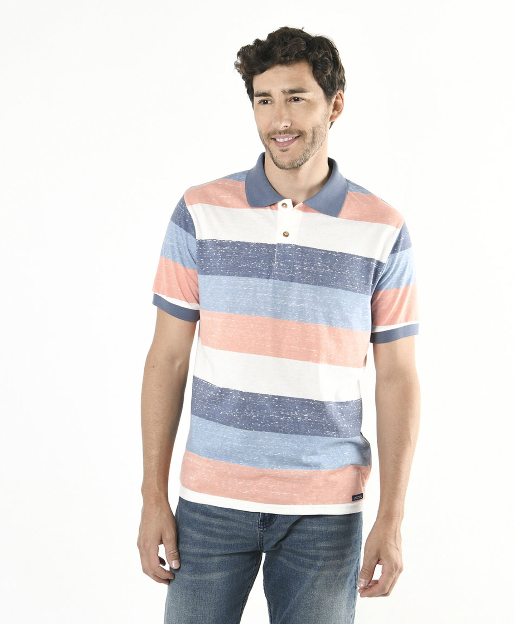 Polera hombre líneas colores cuello piqué Polera hombre líneas colores cuello piqué