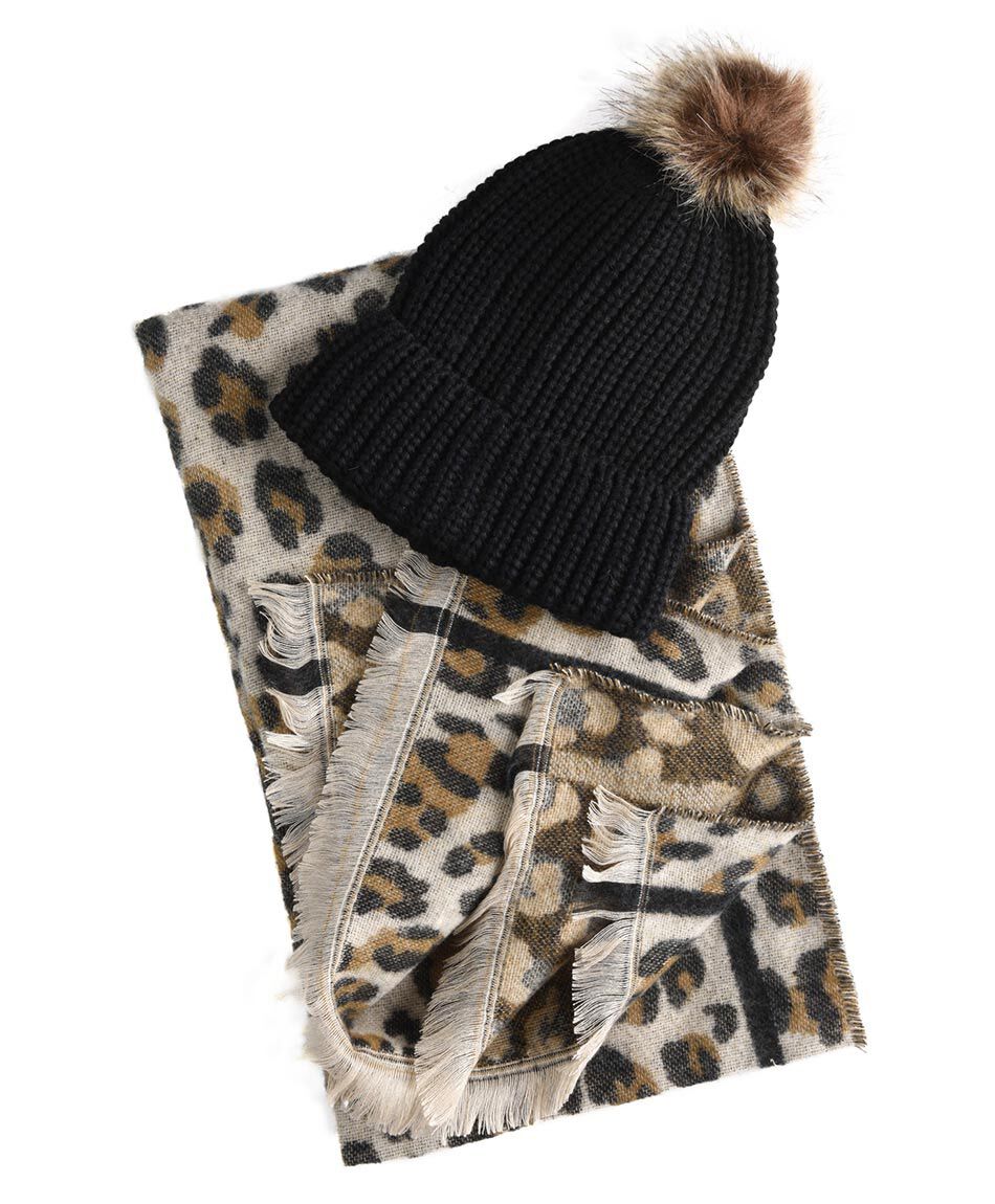 Set mujer gorro + ruana animal print