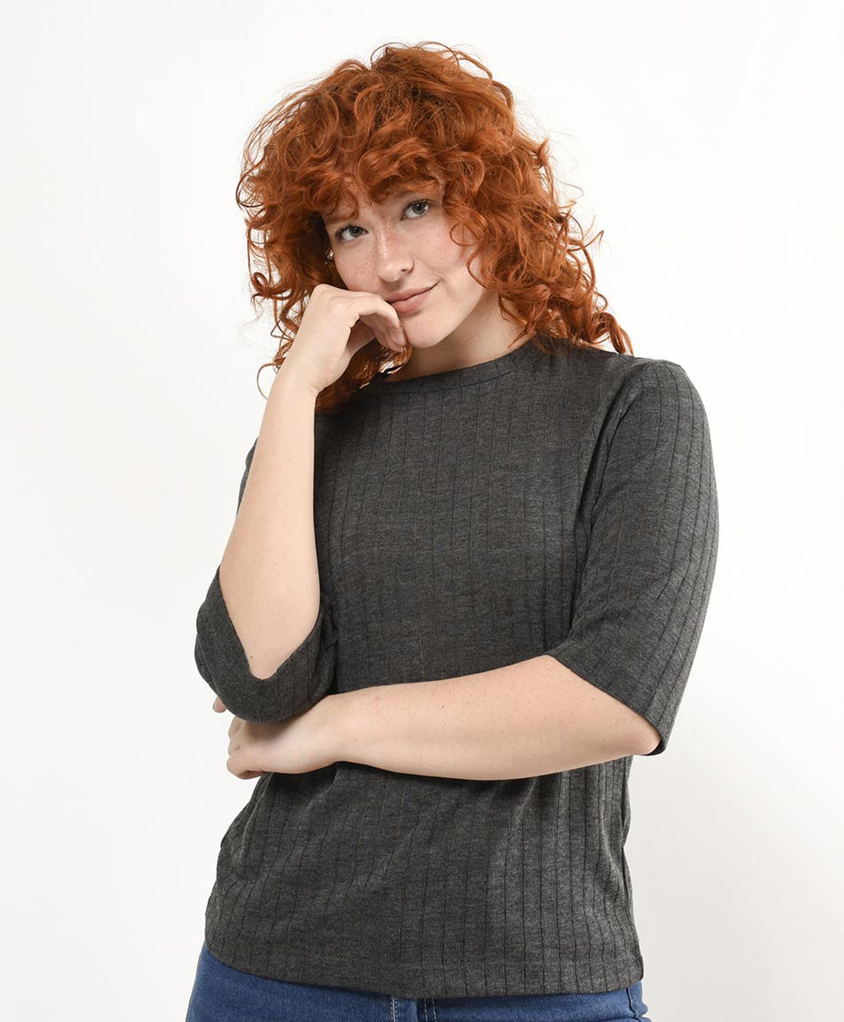 Polera mujer canalé media manga Polera mujer canalé media manga