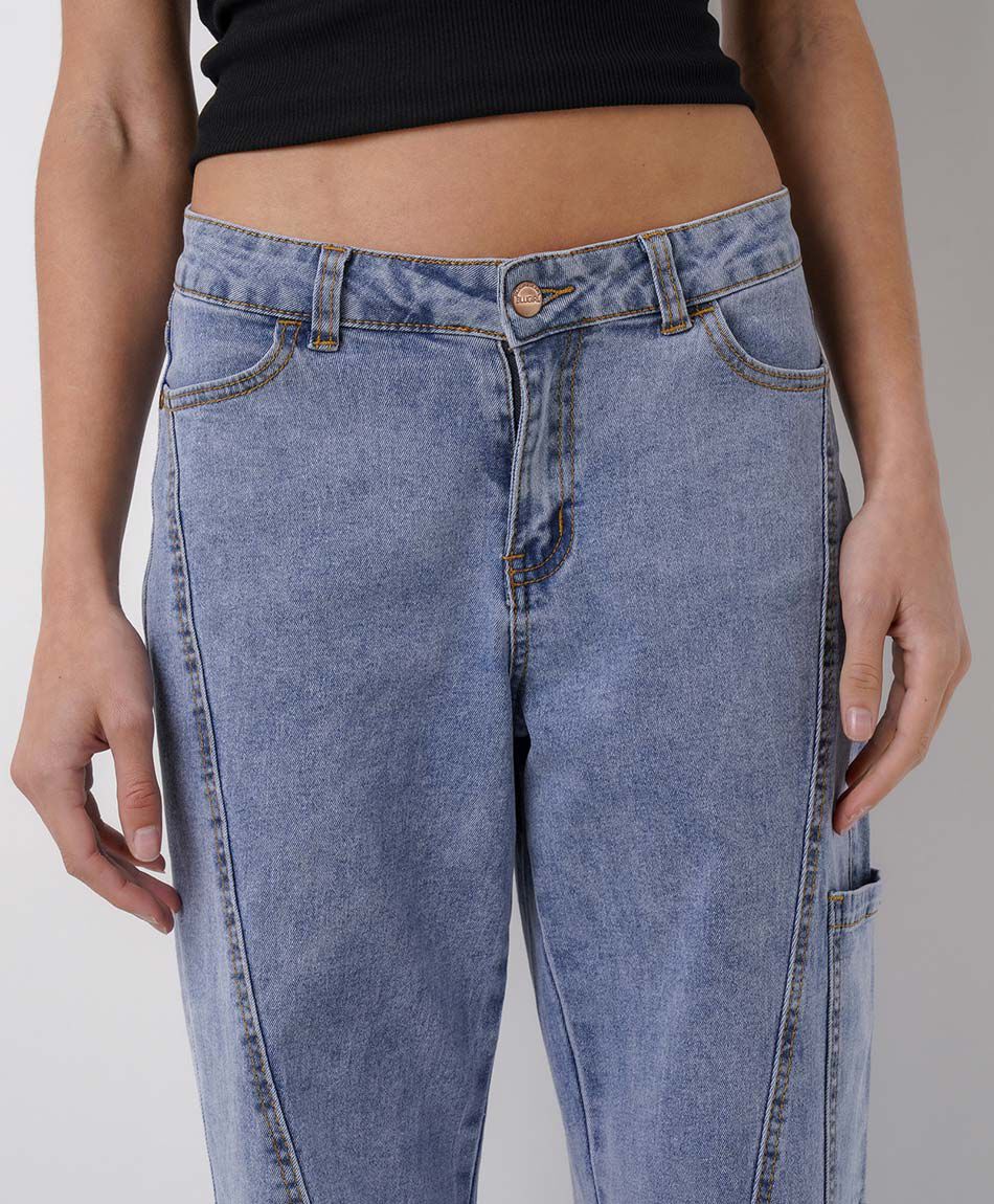 Jeans mujer wide leg costuras bolsillo