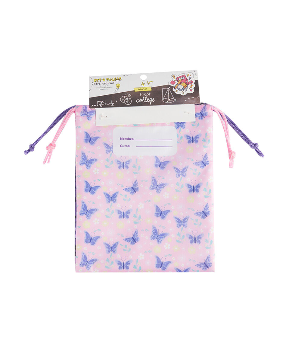 Set 2 bolsas colaci&oacute;n escolar mariposas