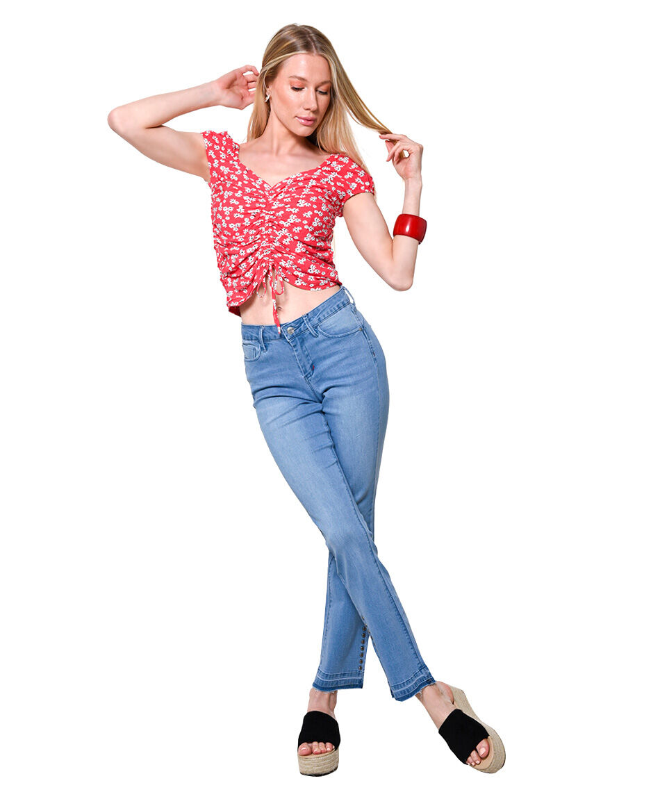 Jeans bordado rivets lateral
