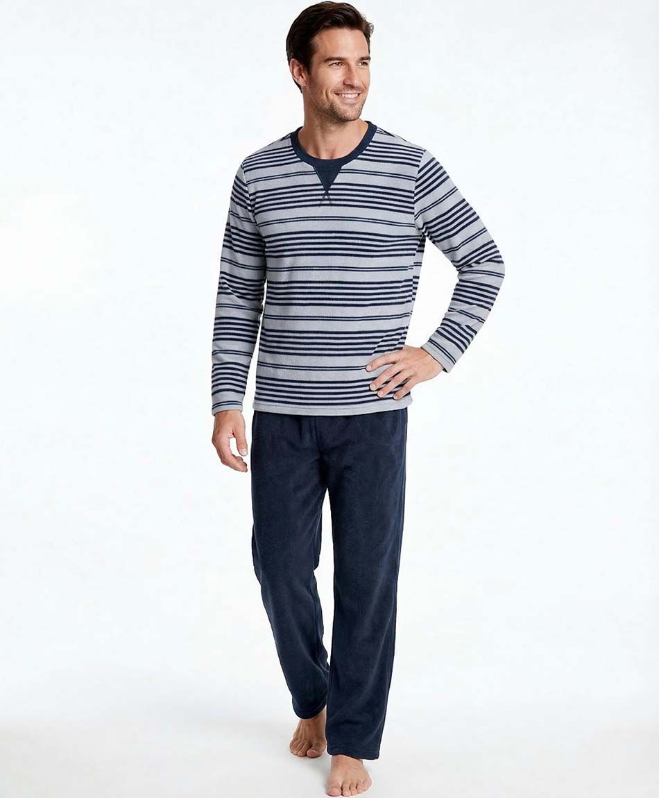 Pijama hombre polar l&iacute;neas gris