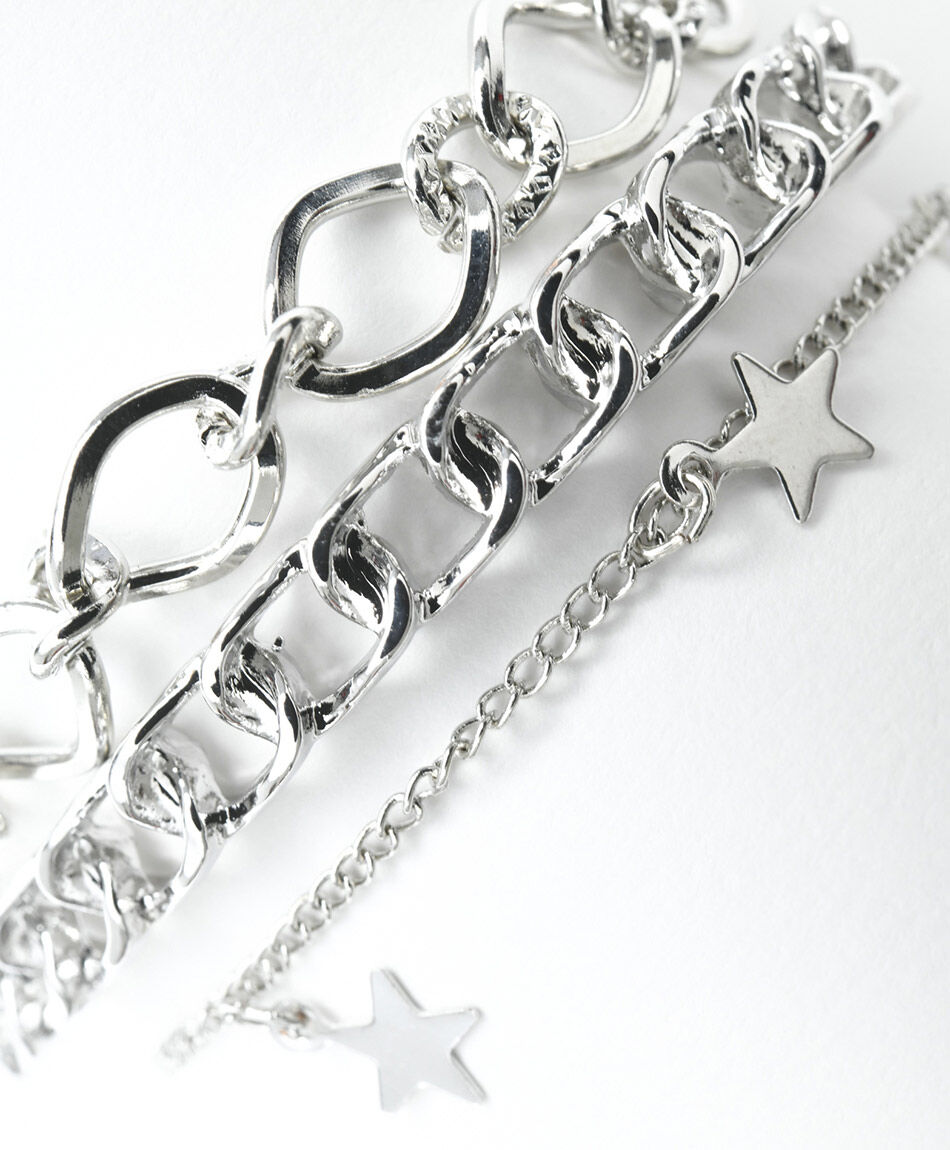 Set 5 pulseras mujer aros plateados