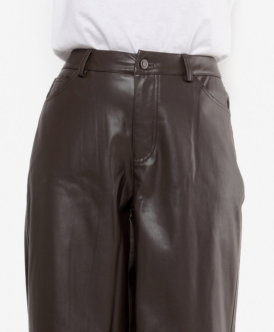 Pantal&oacute;n mujer eco cuero caf&eacute;
