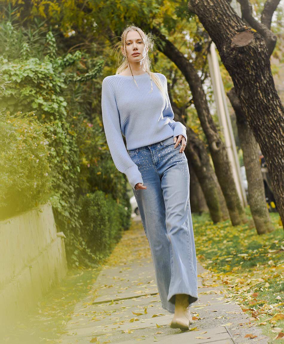 Jeans mujer piedritas wide