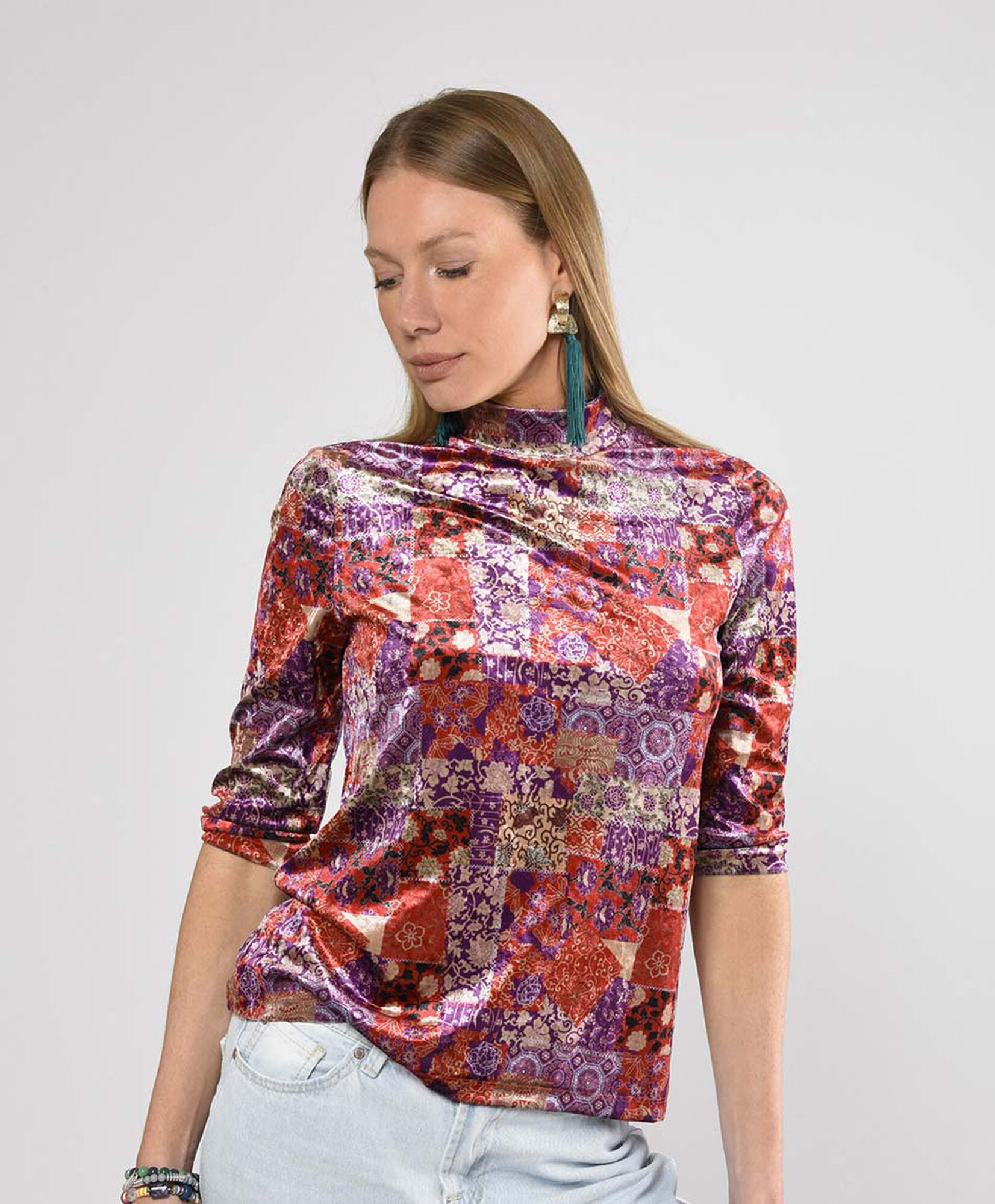 Polera mujer velvet manga al codo Polera mujer velvet manga al codo
