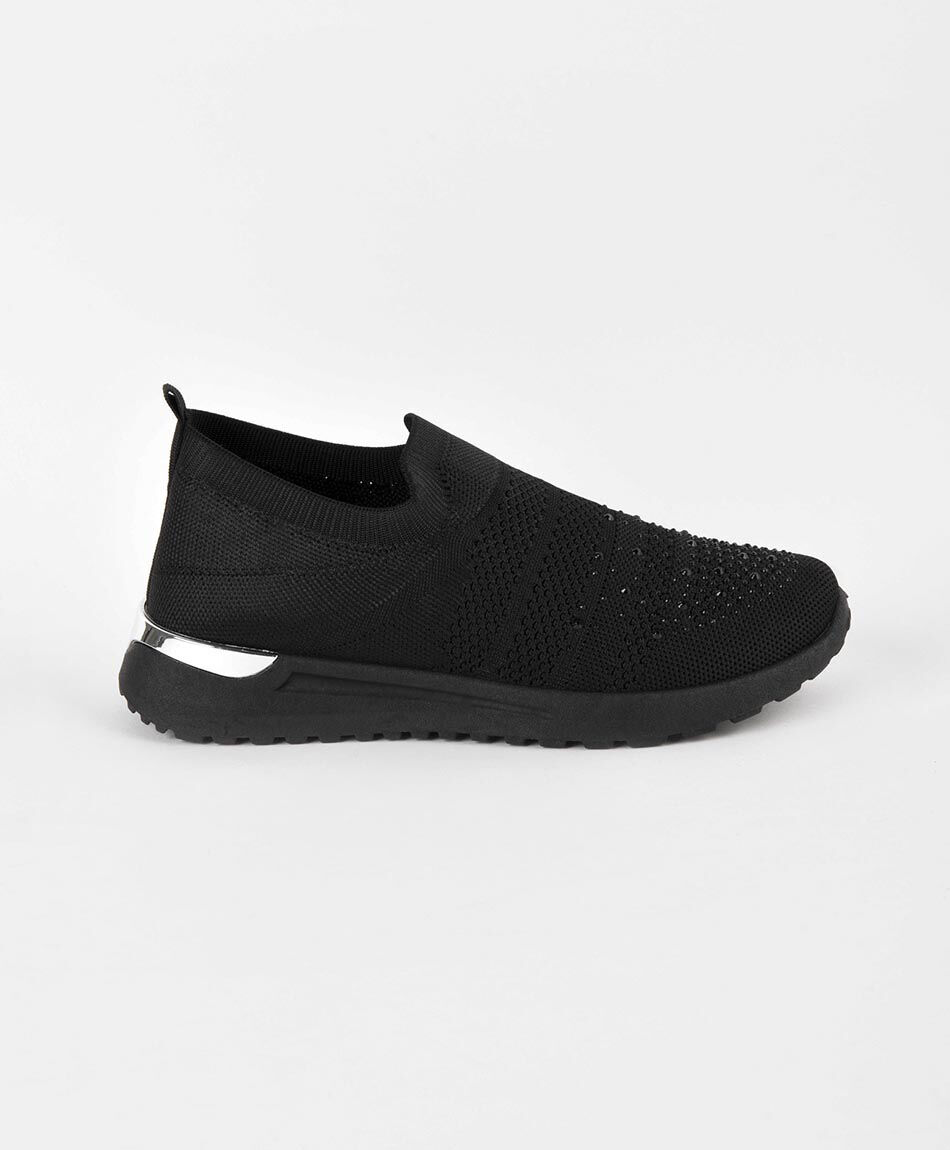 Zapatilla mujer slip on piedras negra
