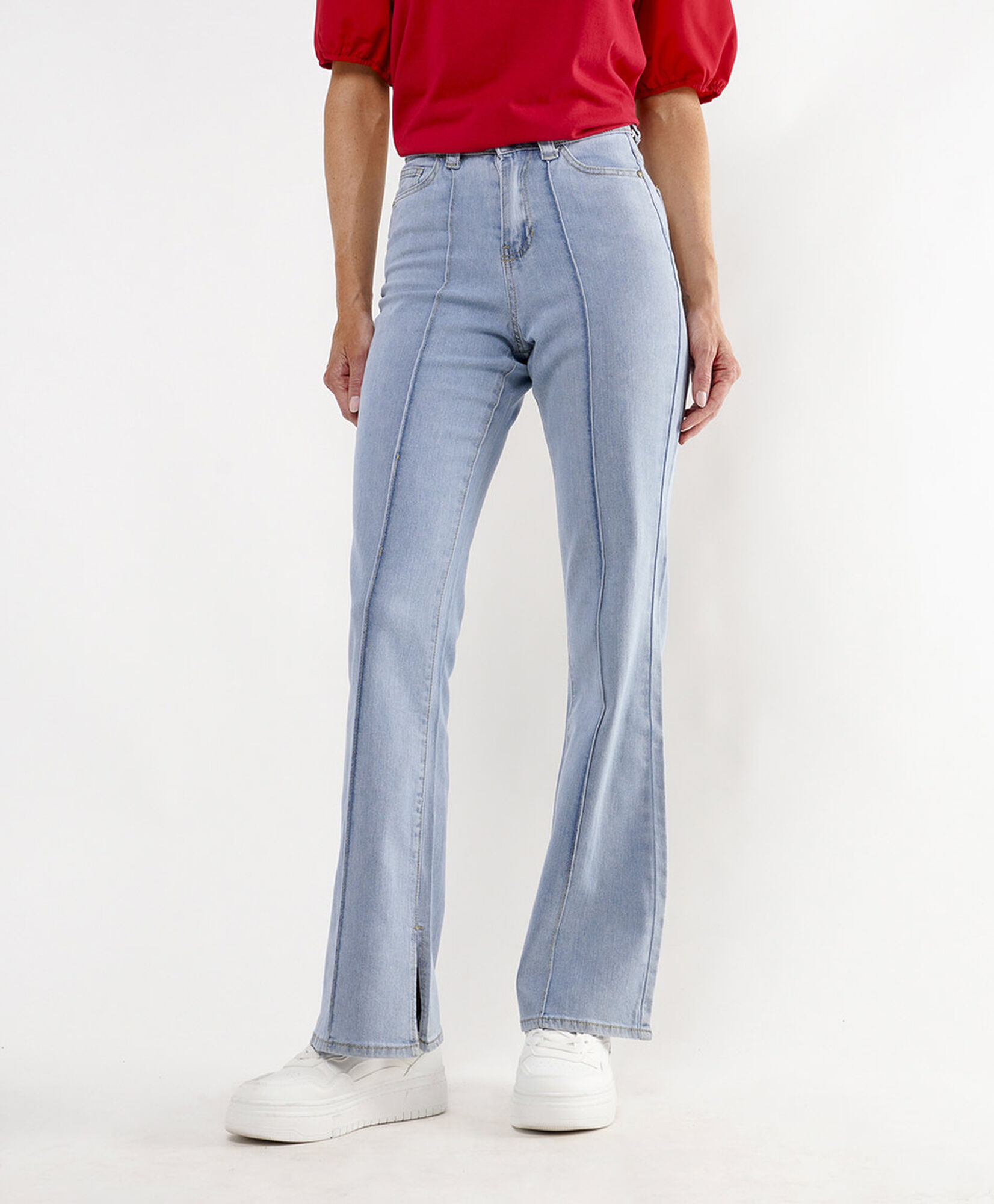 Jeans mujer pliegues frontales flare Jeans mujer pliegues frontales flare