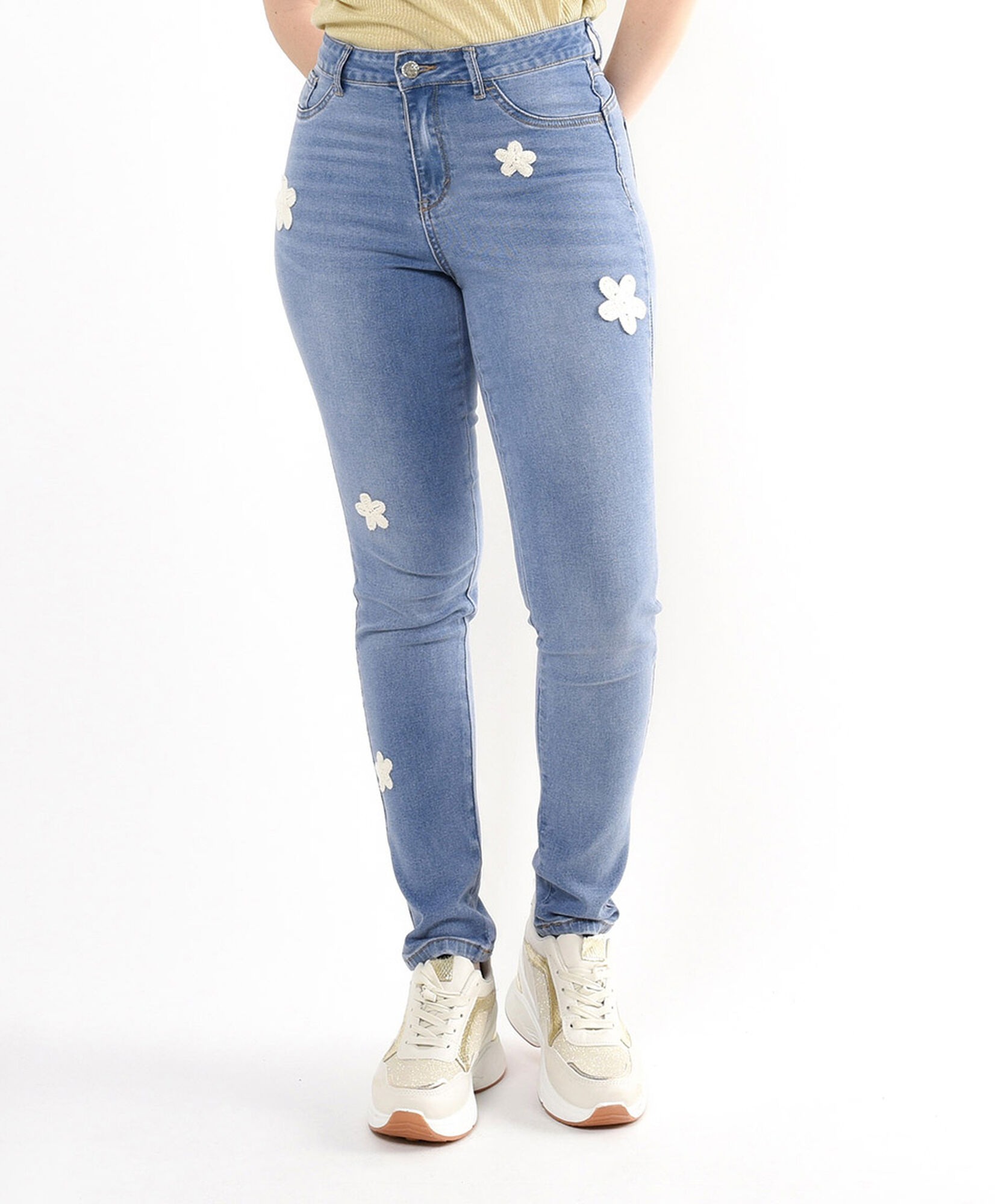 Jeans mujer flores crochet skinny fit Jeans mujer flores crochet skinny fit