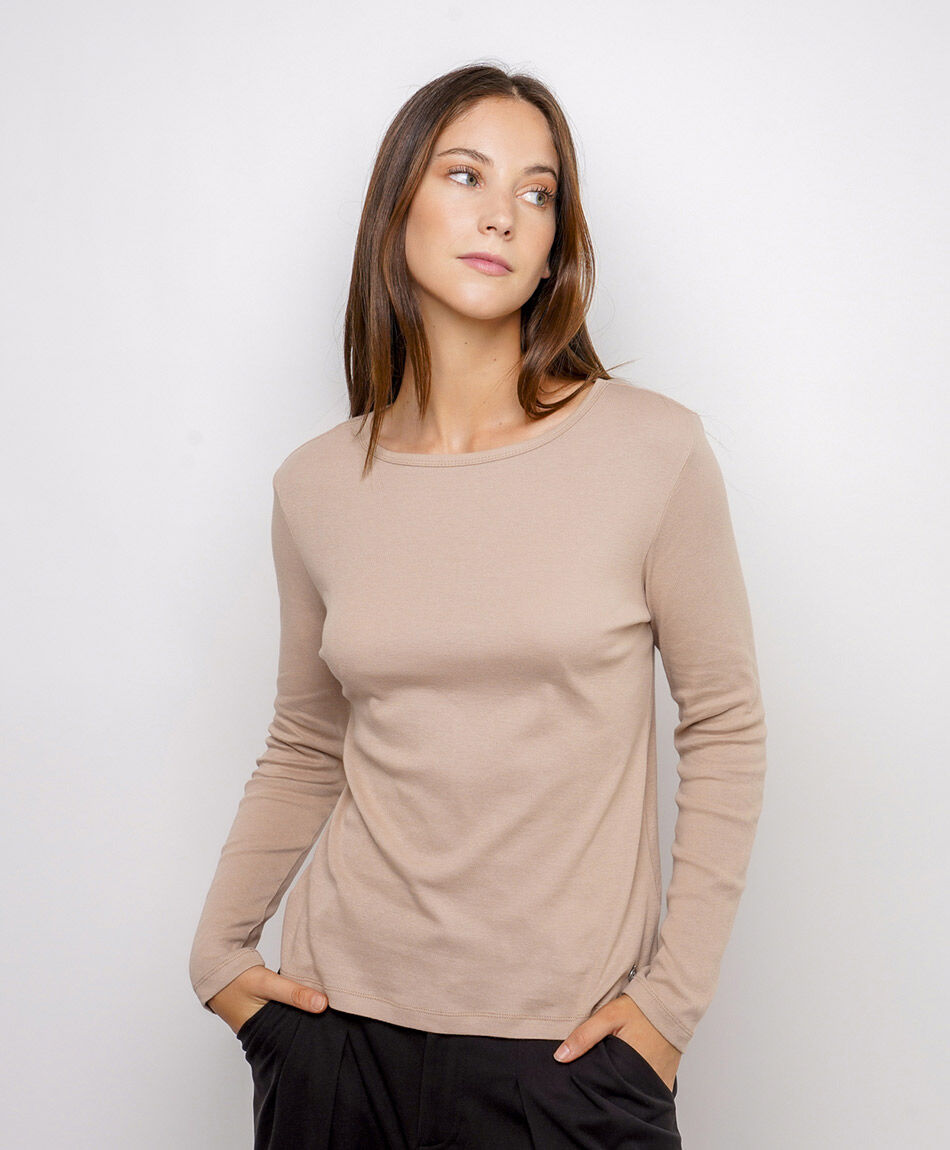Polera mujer manga larga cl&aacute;sica beige