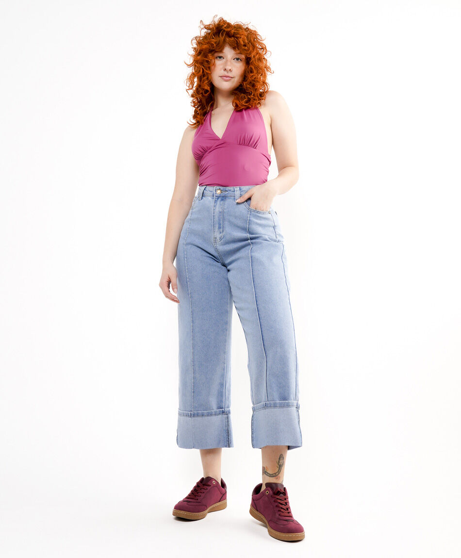 Jeans mujer basta doblada wide