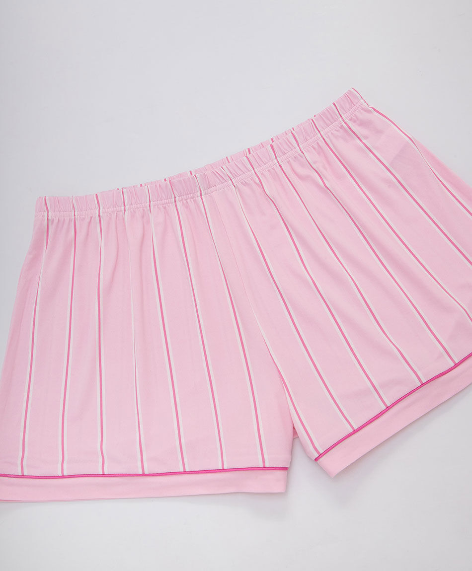 Pijama mujer camisero rayas piping rosado