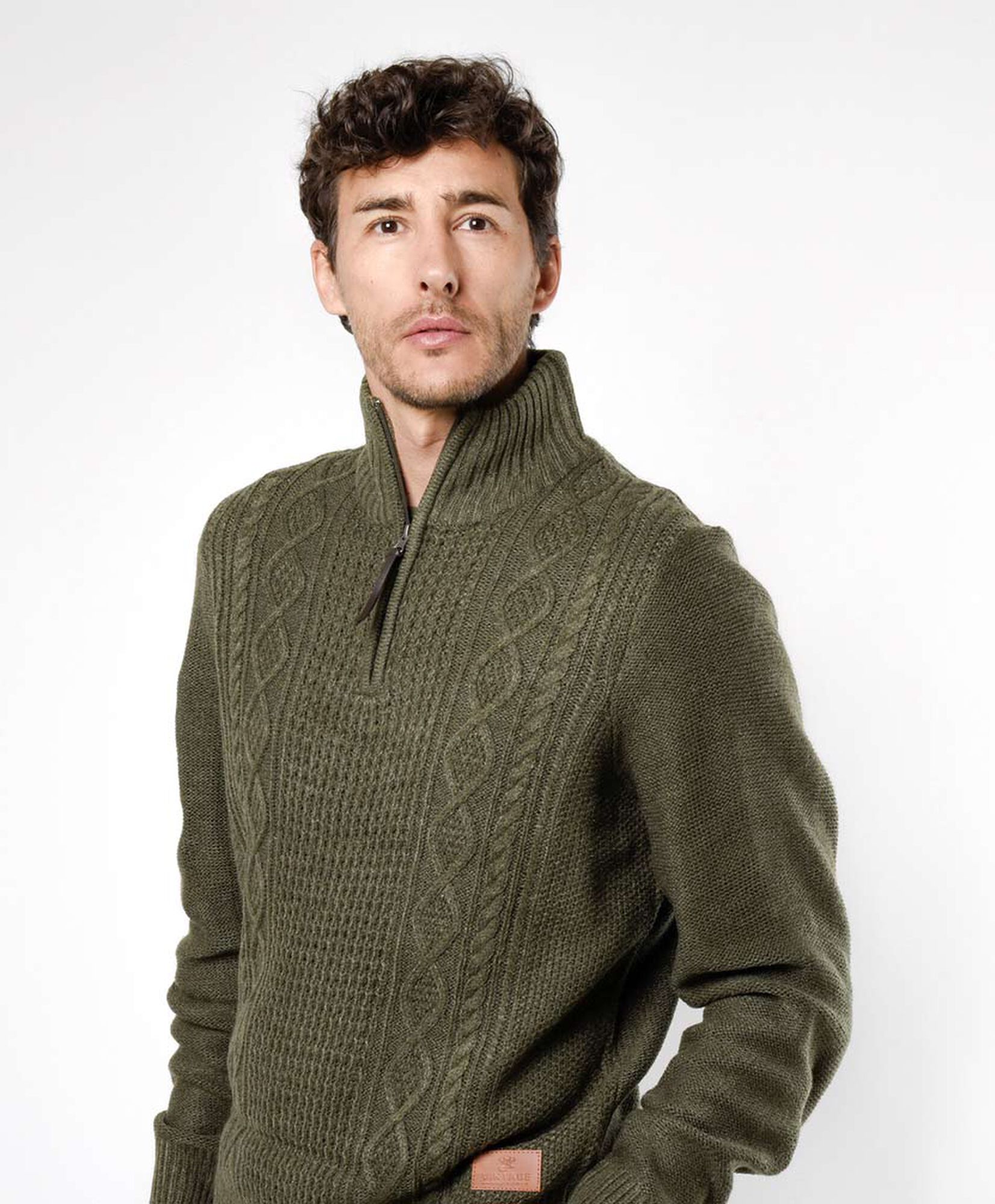 Sweater hombre textura medio cierre verde Sweater hombre textura medio cierre verde