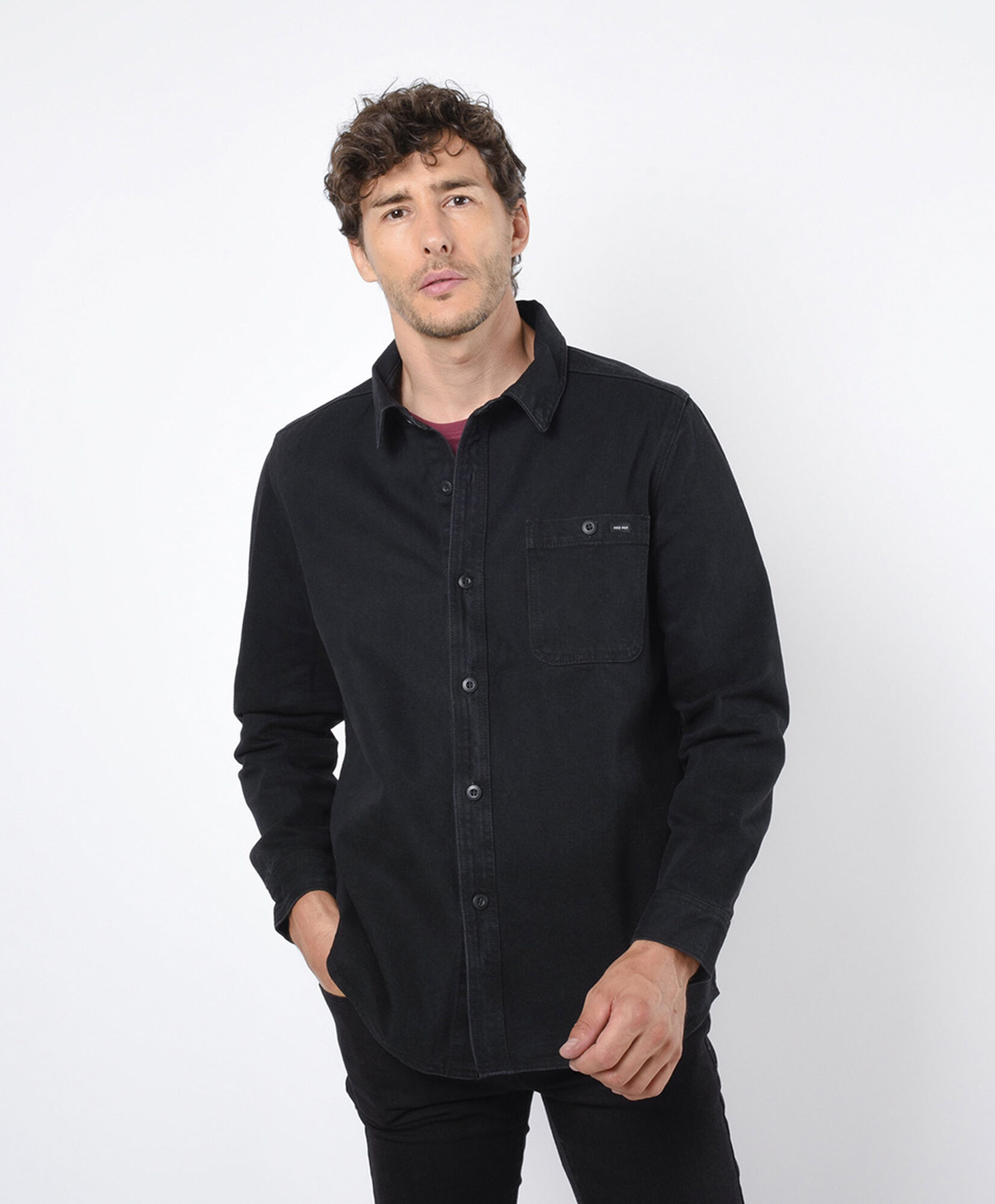Chaqueta hombre denim bolsillo negra Chaqueta hombre denim bolsillo negra
