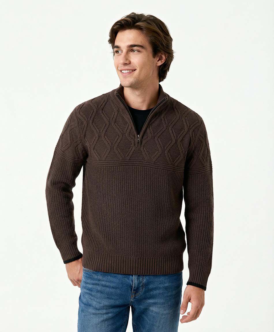 Sweater hombre cierre medio texturizado