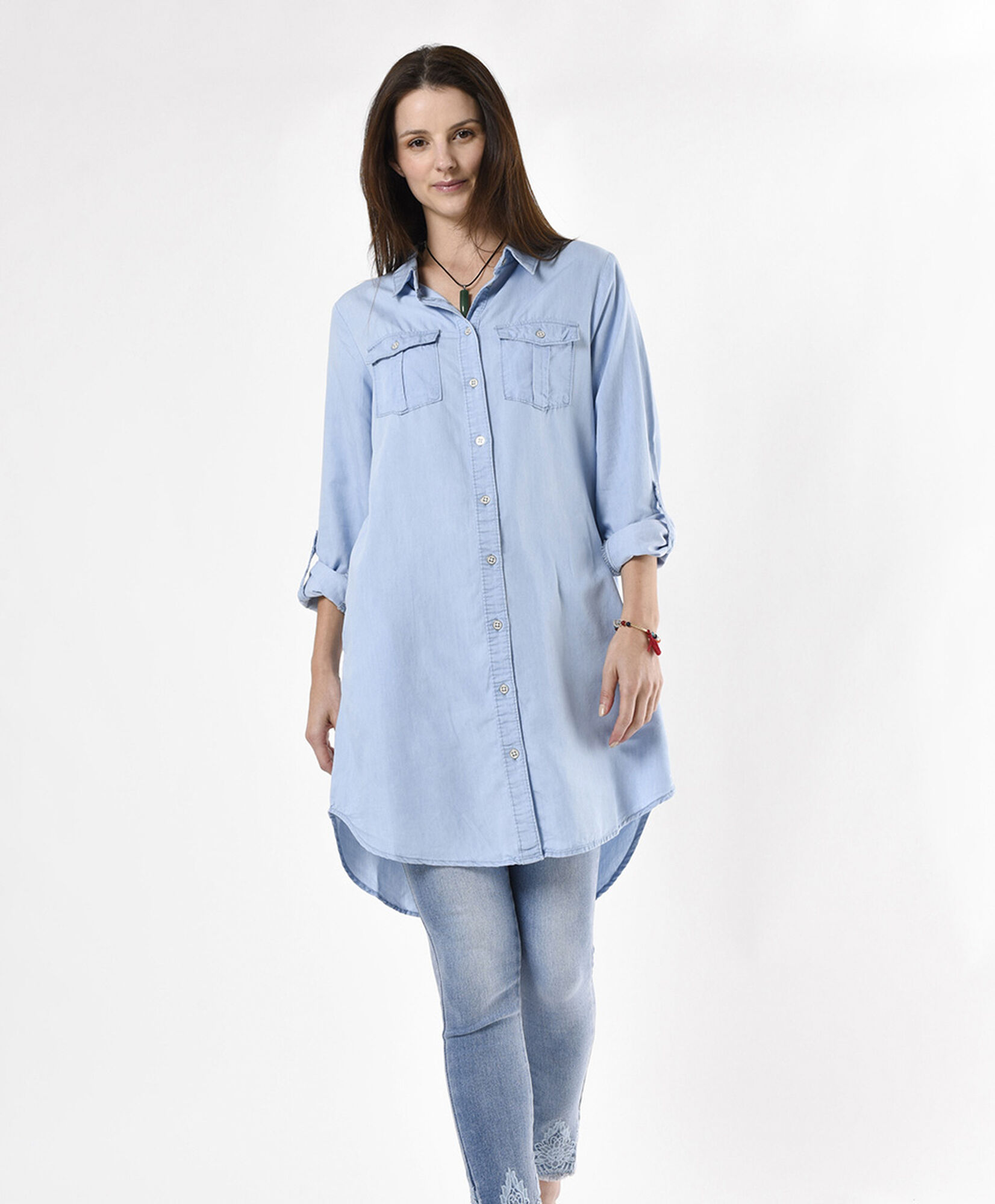 Blusón mujer denim botones y bolsillos Blusón mujer denim botones y bolsillos