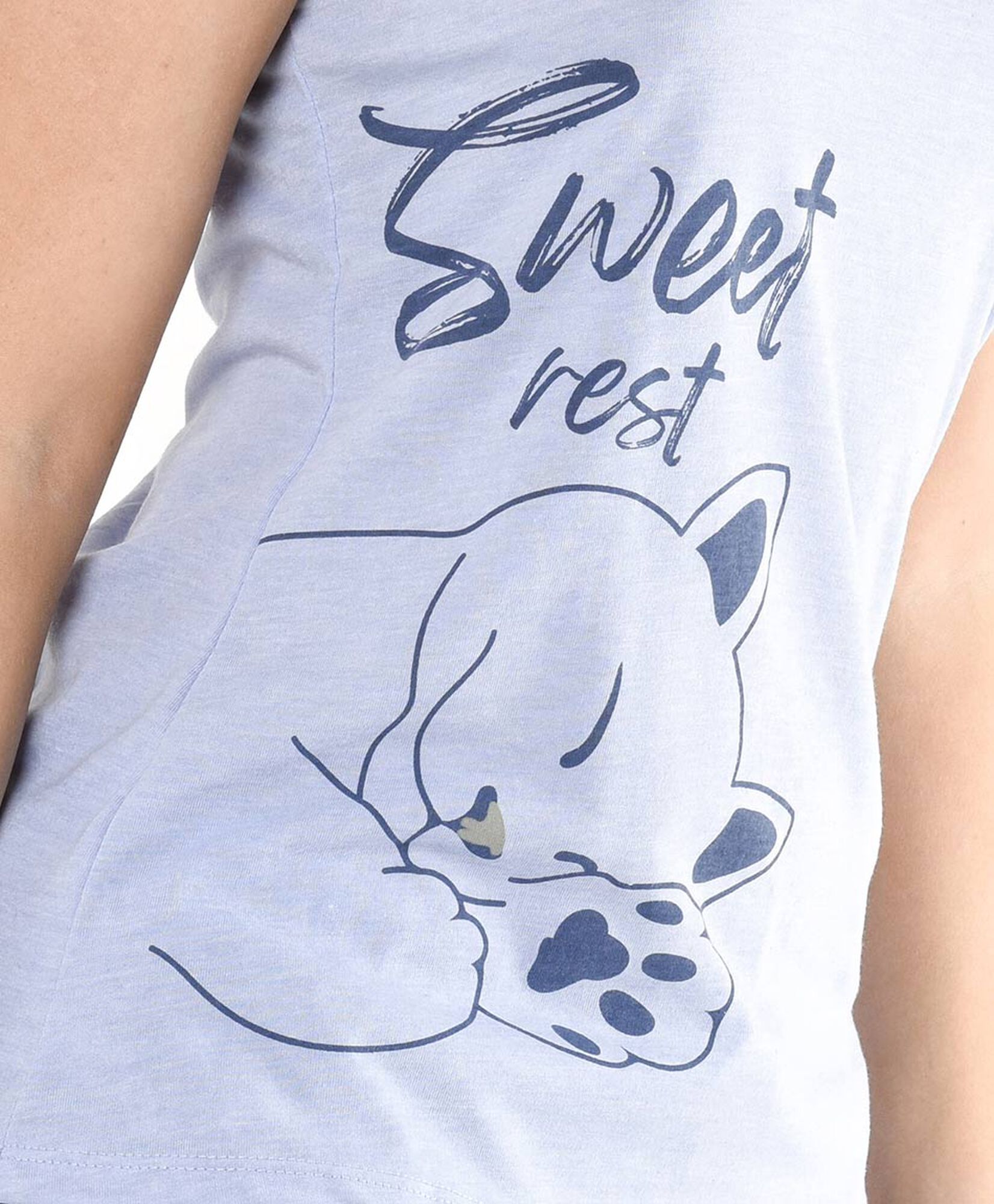Pijama mujer gatito azul short Pijama mujer gatito azul short