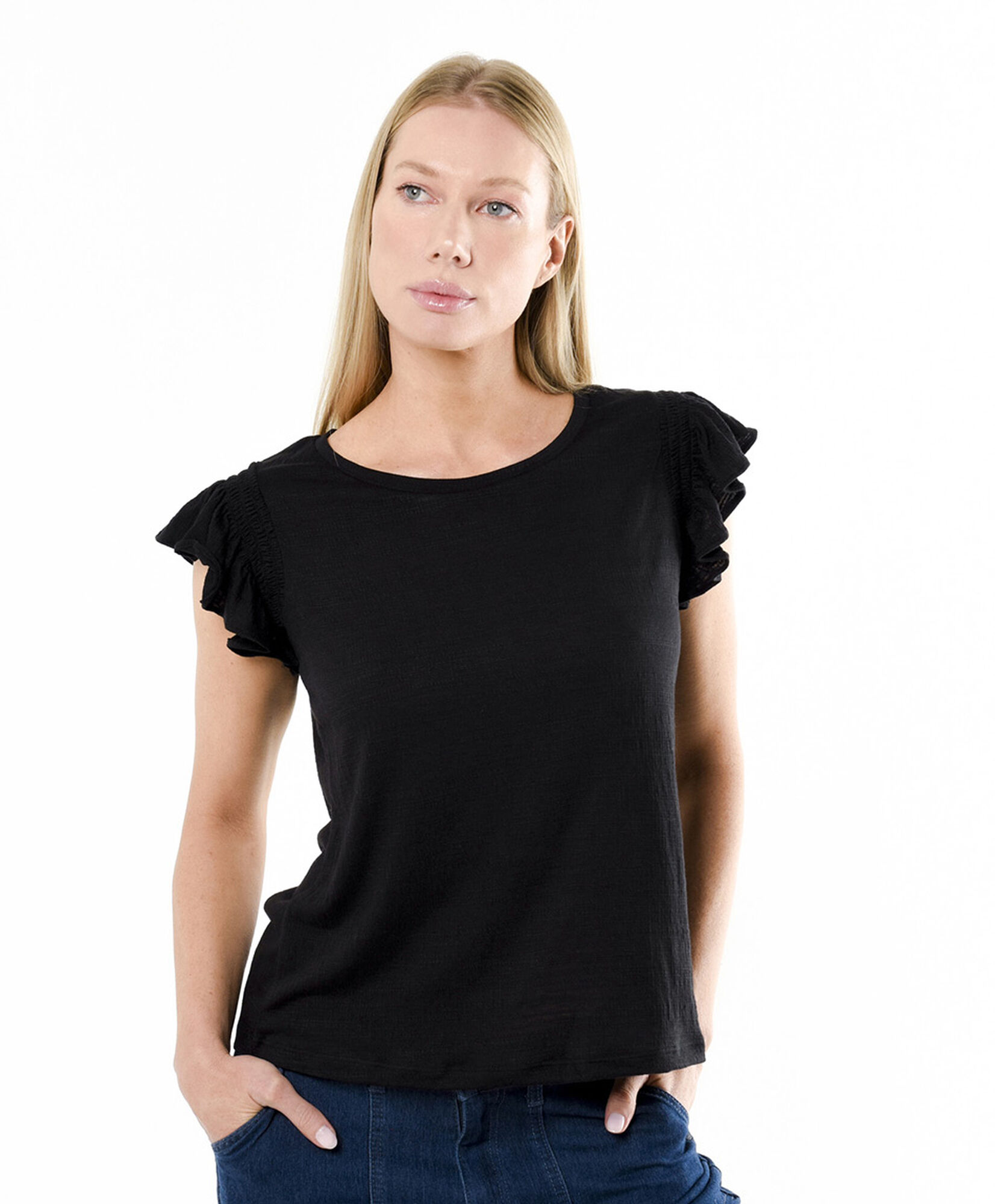 Polera mujer vuelitos en hombros Polera mujer vuelitos en hombros