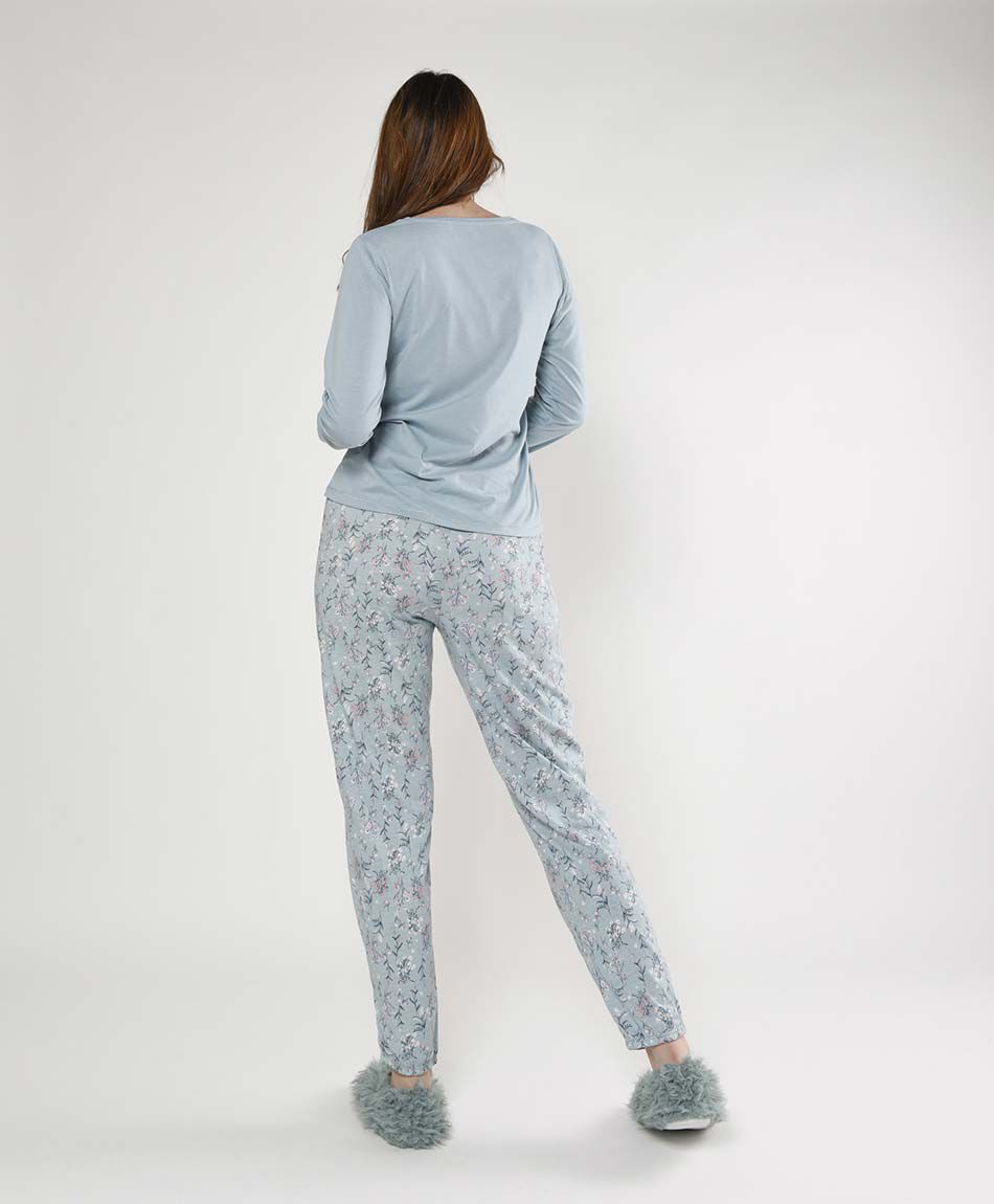 Pijama mujer floreado gato 2 piezas