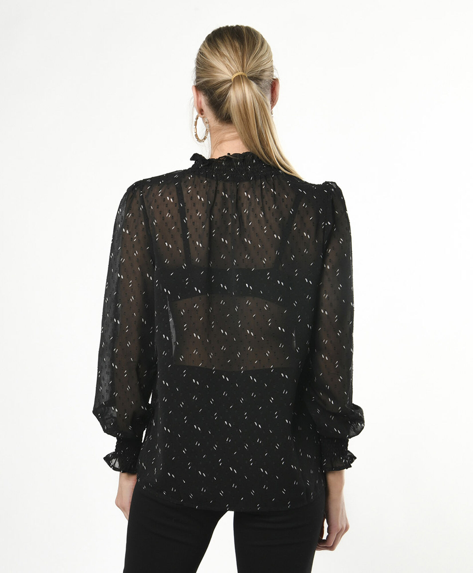 Blusa mujer transparente lazo en cuello Blusa mujer transparente lazo en cuello