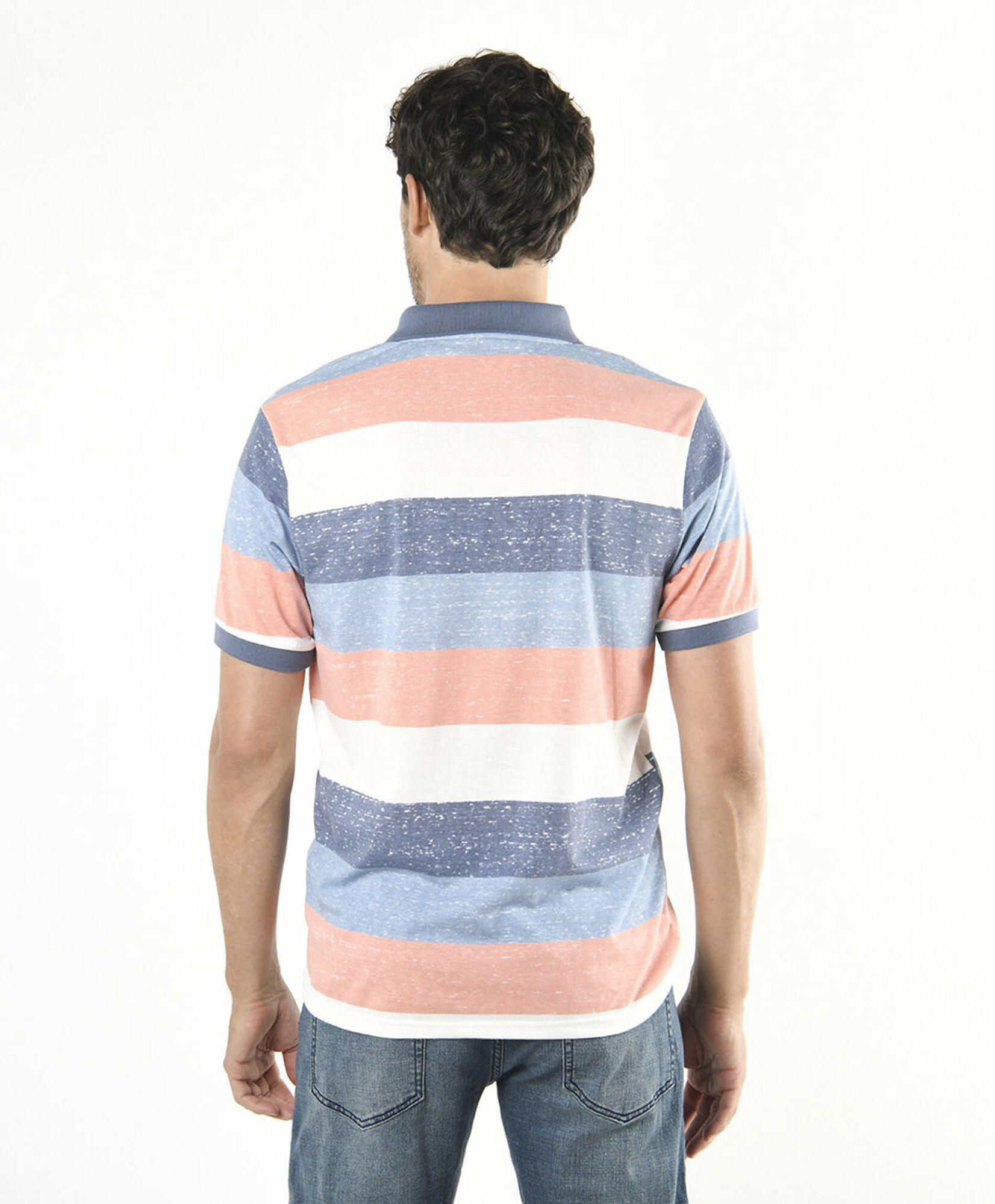 Polera hombre líneas colores cuello piqué Polera hombre líneas colores cuello piqué