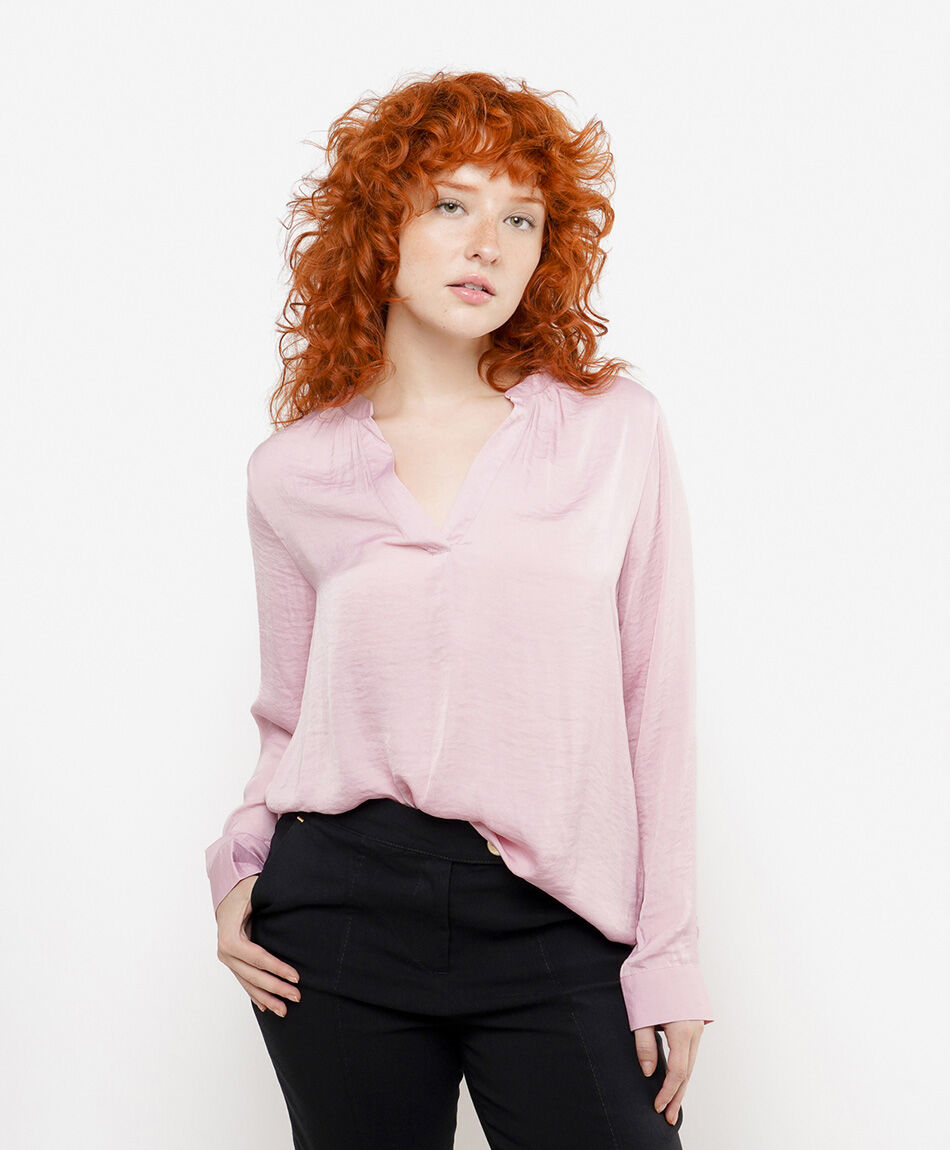 Blusa mujer satinada rosada
