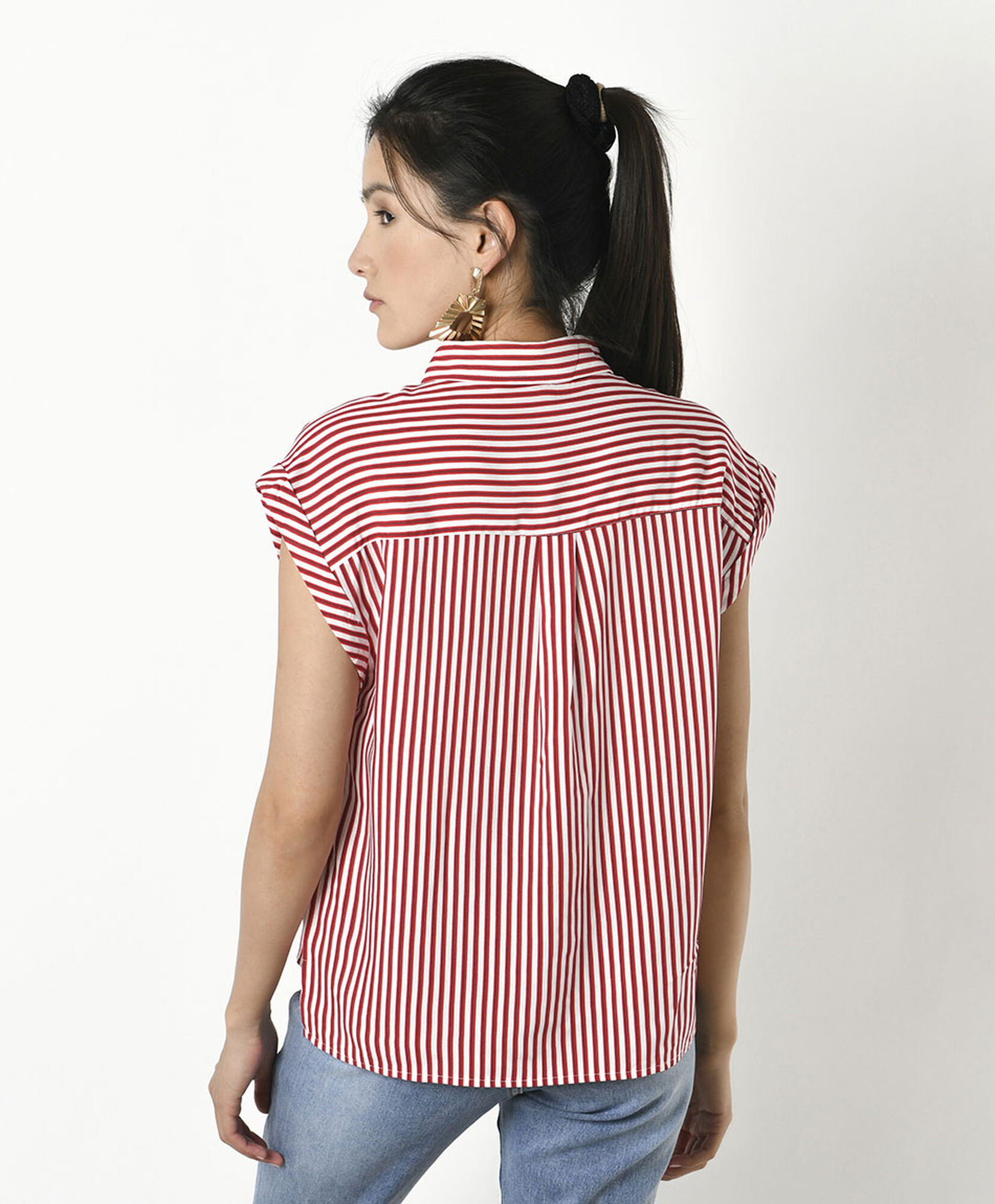 Blusa mujer líneas roja manga mini Blusa mujer líneas roja manga mini