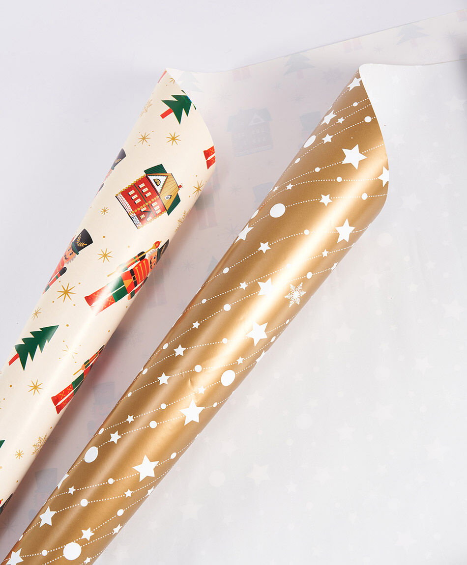 Set 2 papeles de regalo navidad dorado