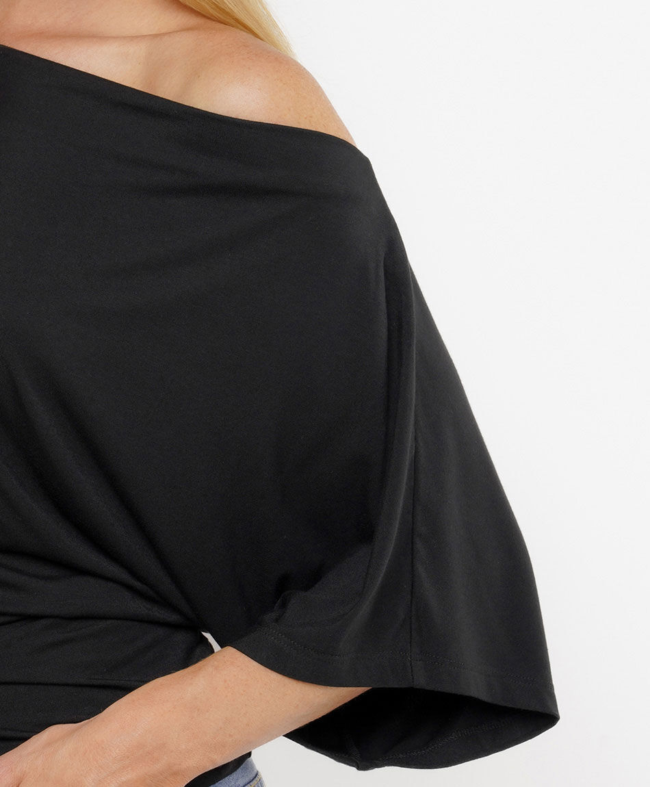Polera mujer off shoulder crop negra