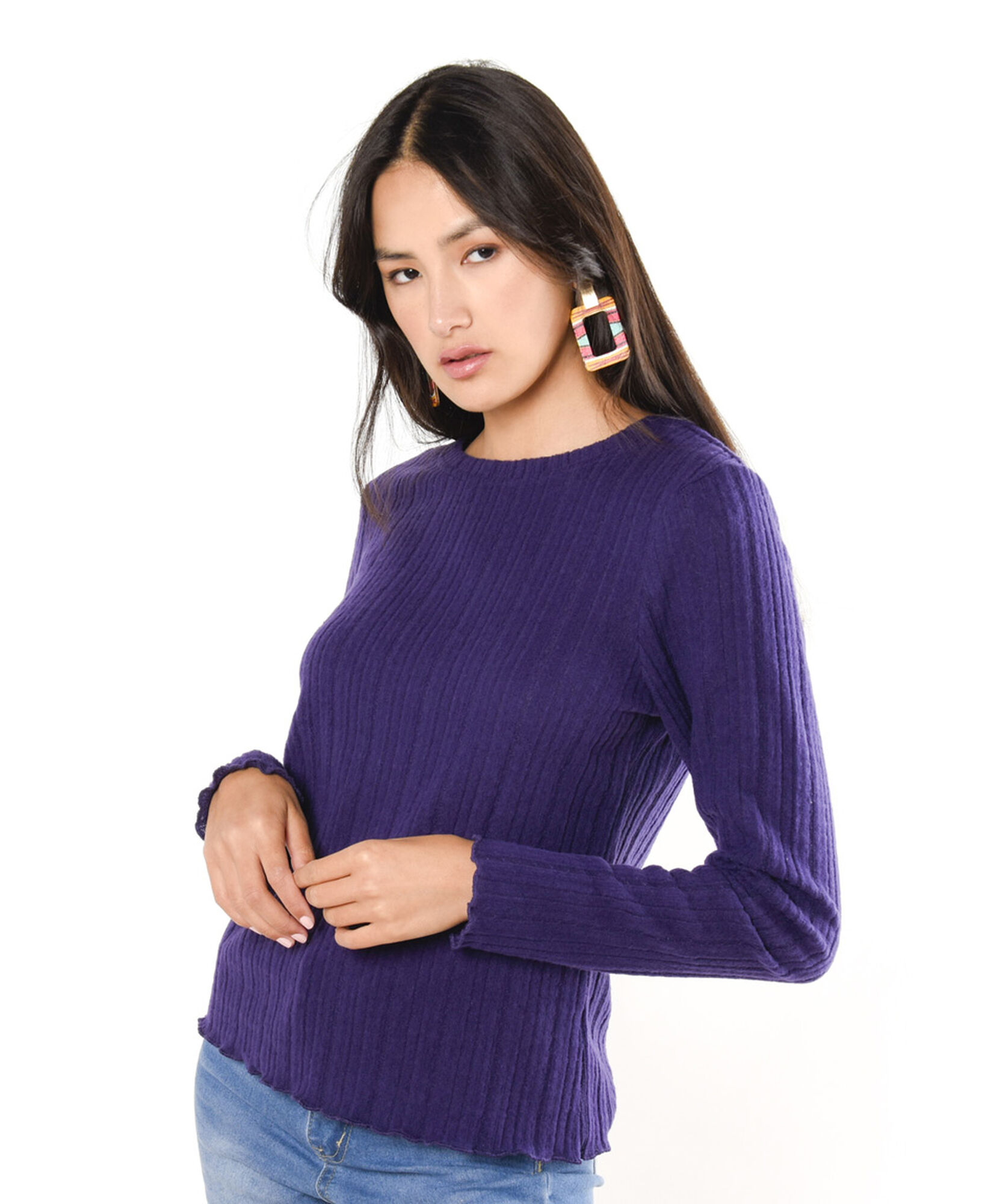 Polera mujer líneas morada Polera mujer líneas morada