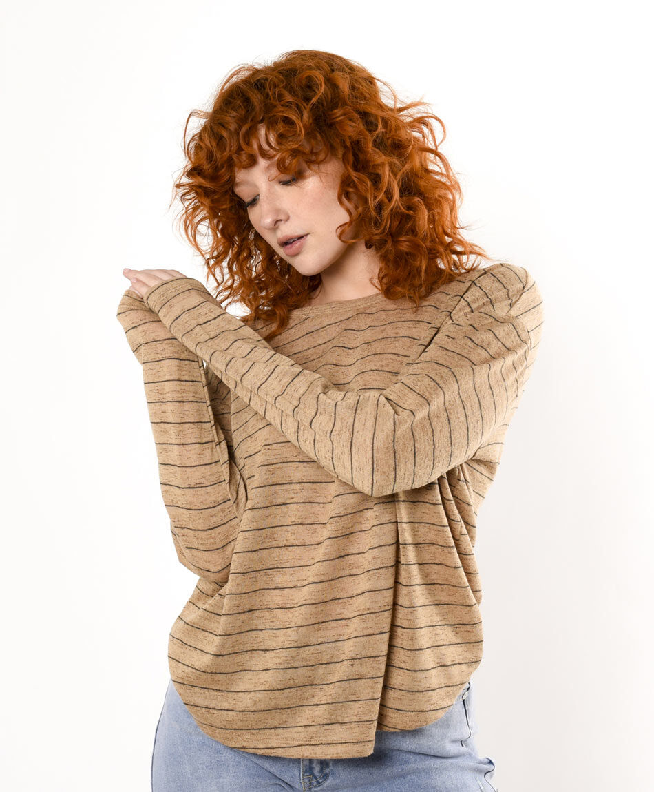 Polera mujer líneas beige