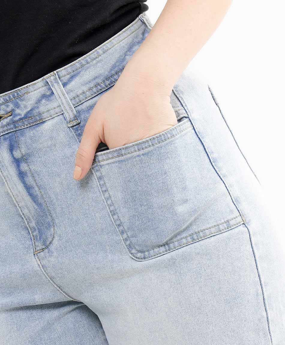 Jeans mujer bolsillo parche wide
