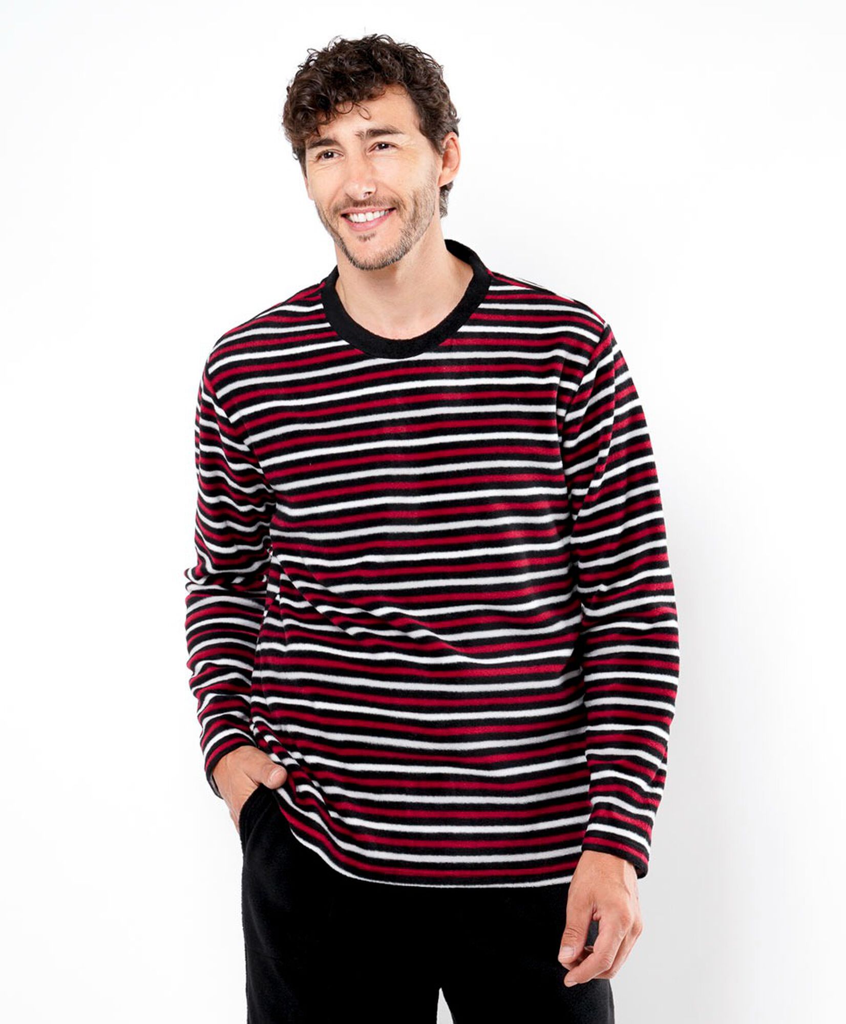 Pijama hombre polar líneas tricolor Pijama hombre polar líneas tricolor