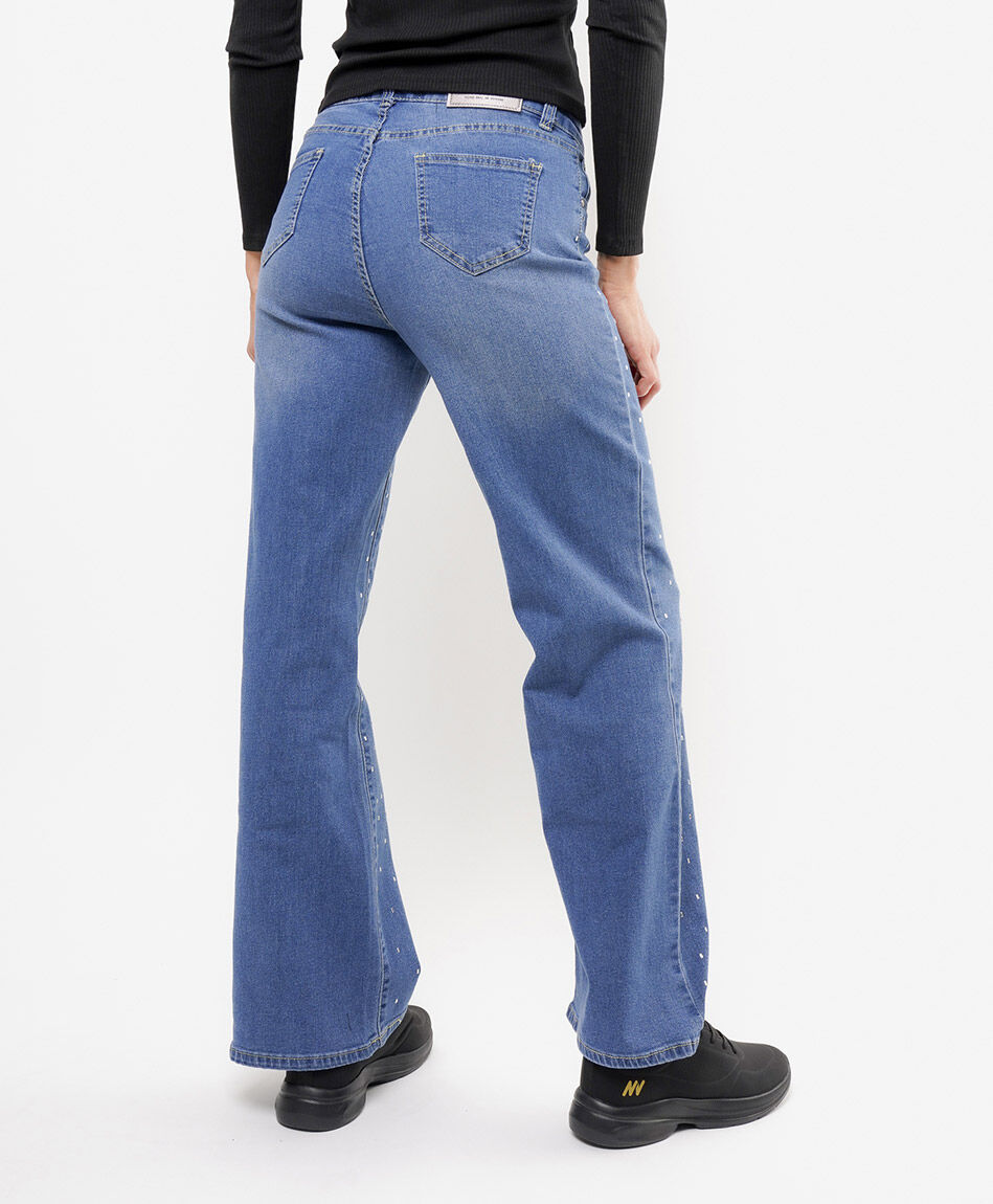 Jeans mujer wide leg brillos&nbsp;