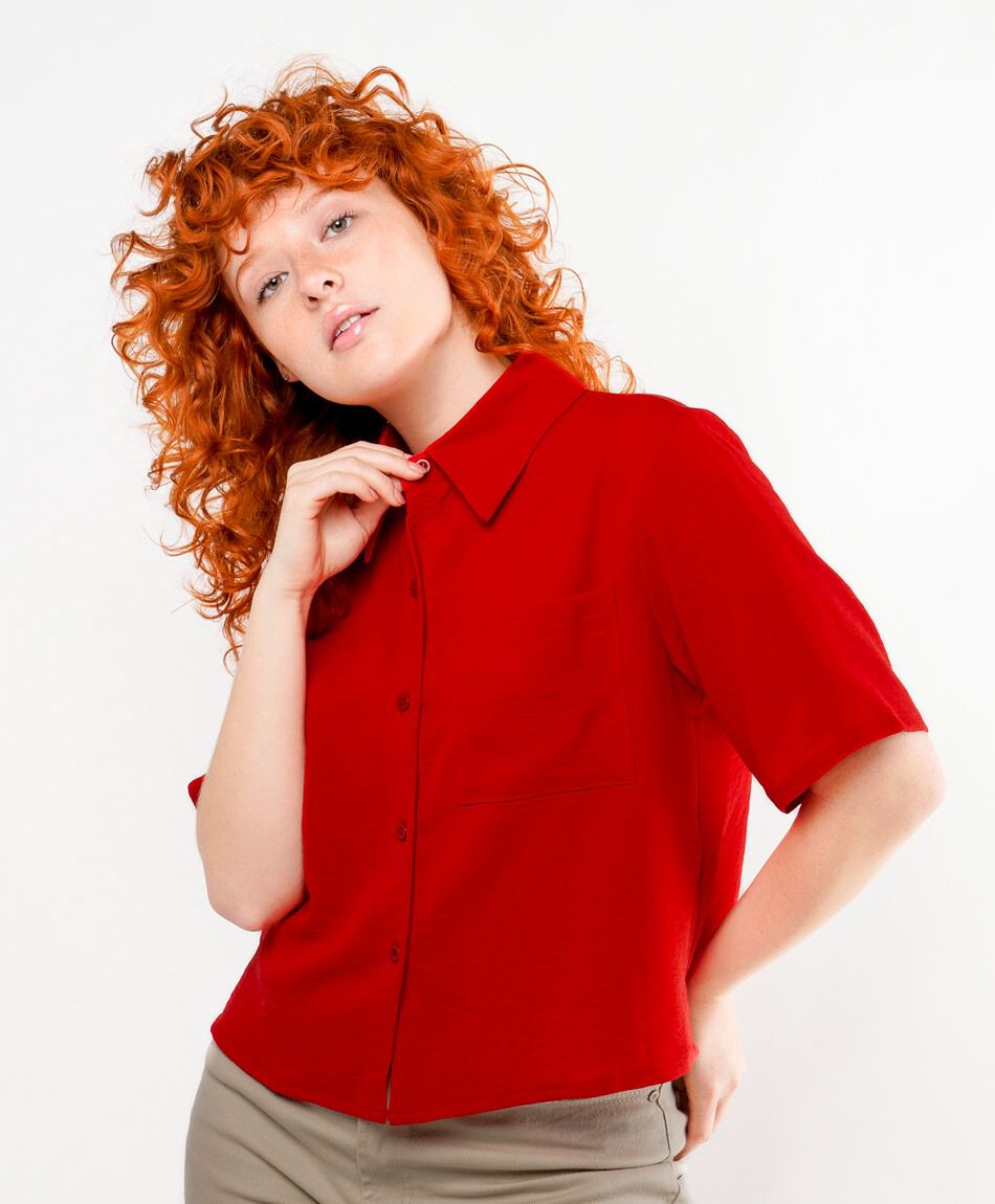 Blusa mujer satinada rojo