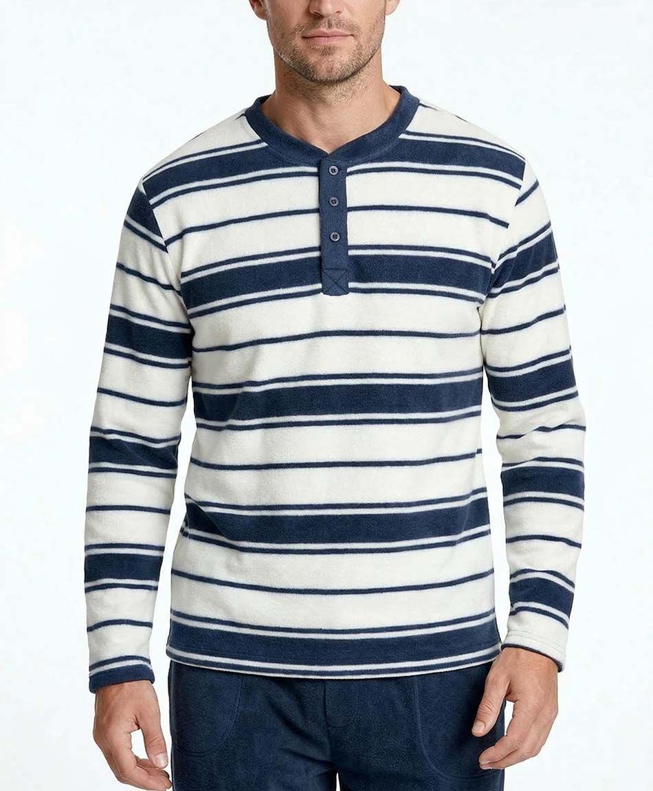 Pijama hombre polar l&iacute;neas blancas