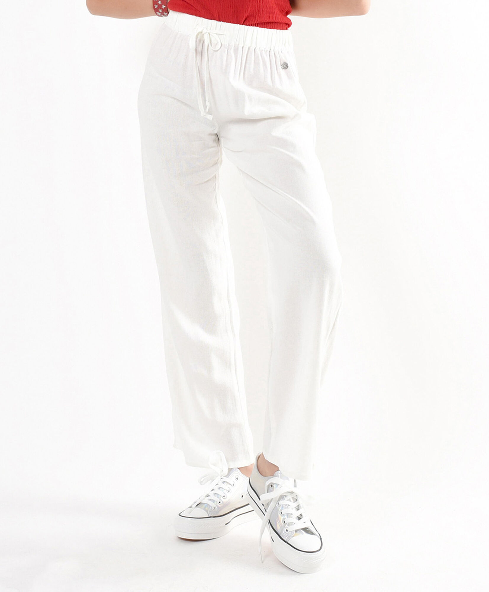 Pantalón mujer lino lazo blanco Pantalón mujer lino lazo blanco
