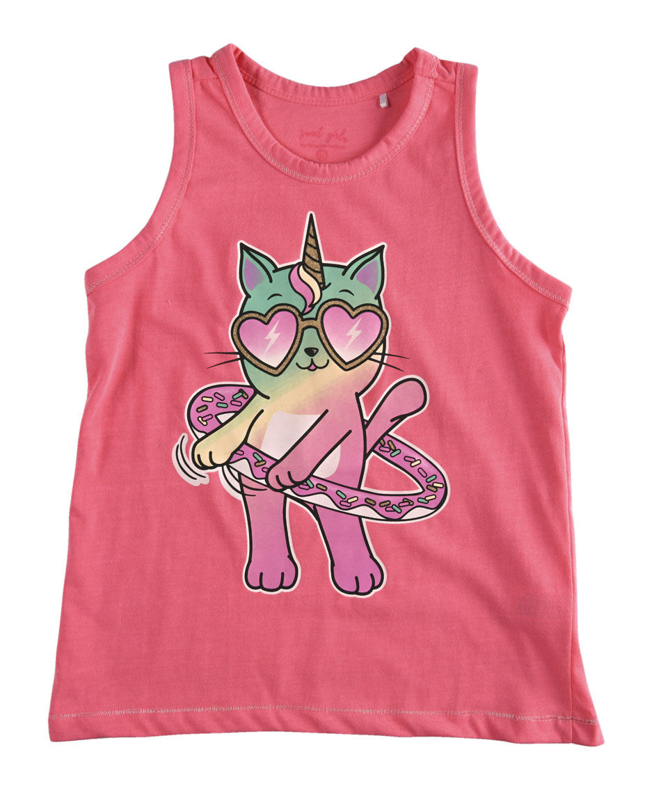 Polera ni&ntilde;a gato unicornio sin mangas