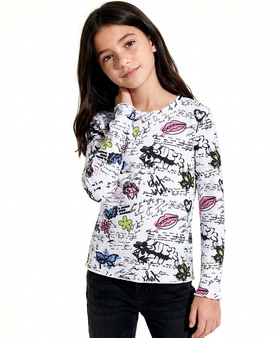 Polera ni&ntilde;a manga larga graffiti