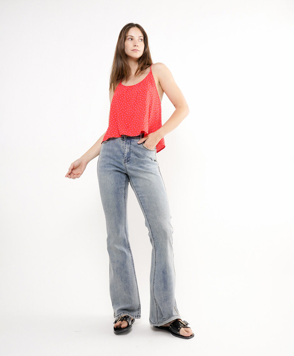 Jeans mujer tachas redondas flare