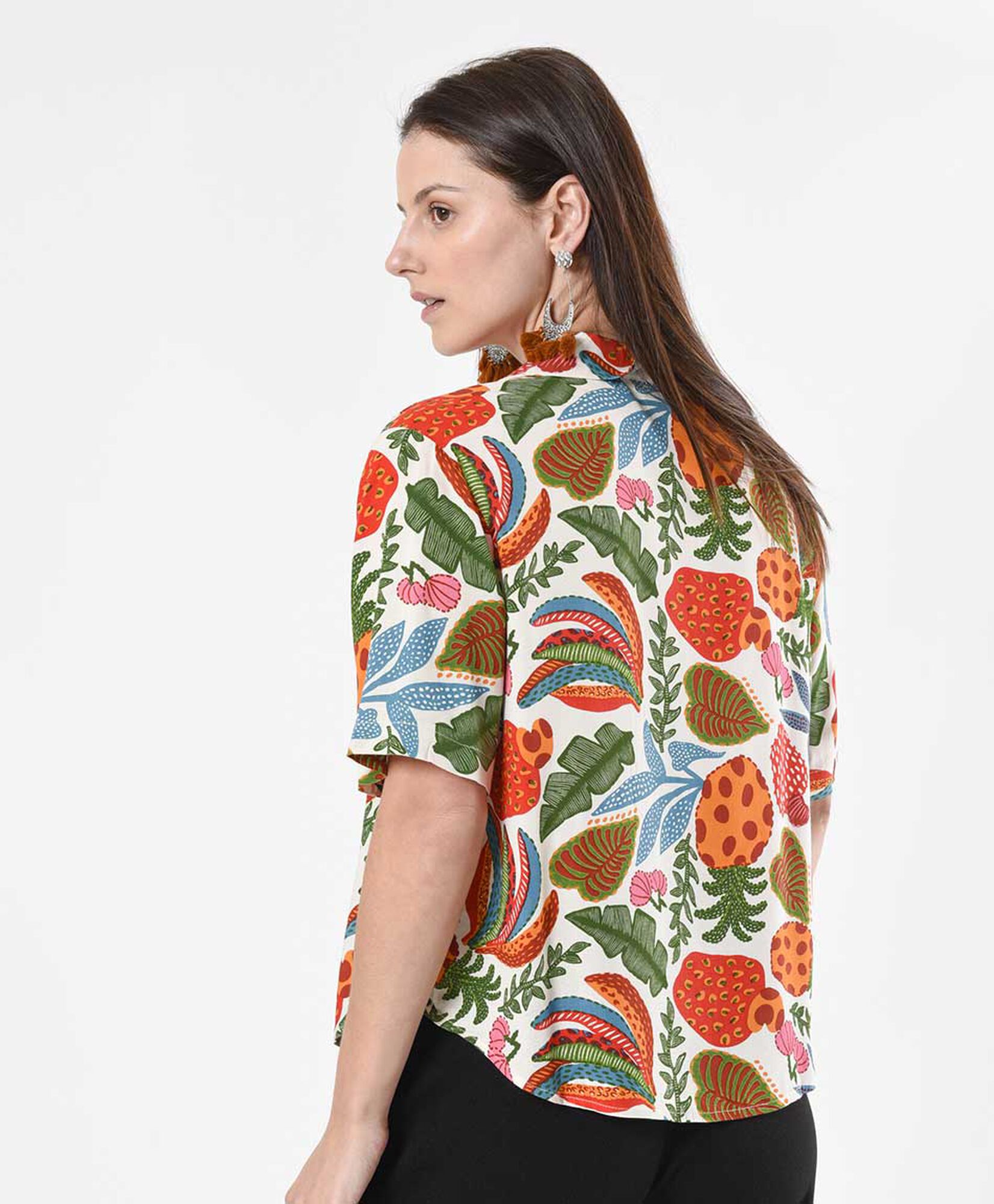 Blusa mujer tropical con bolsillo Blusa mujer tropical con bolsillo