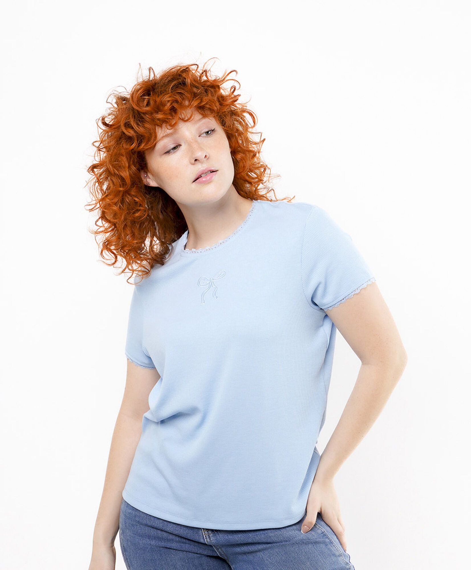 Polera mujer cinta bordada azul Polera mujer cinta bordada azul