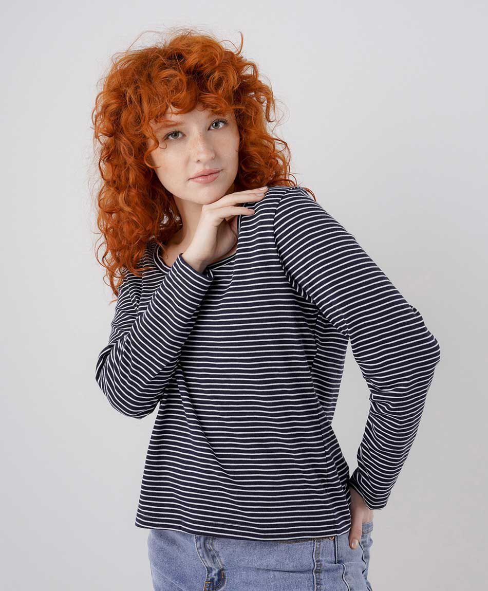Polera mujer l&iacute;neas cuello ancho