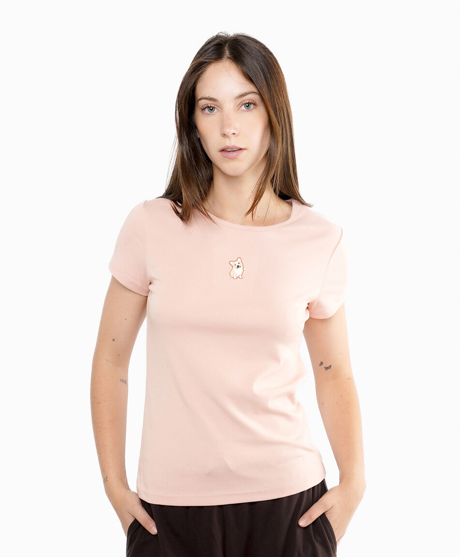 Polera mujer perrito bordado