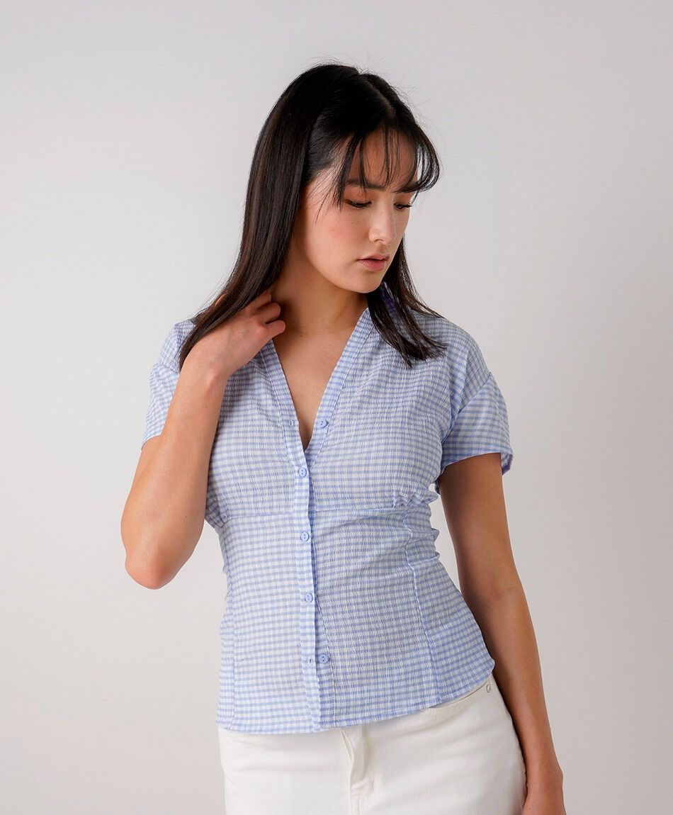 Blusa mujer cuadros lazo
