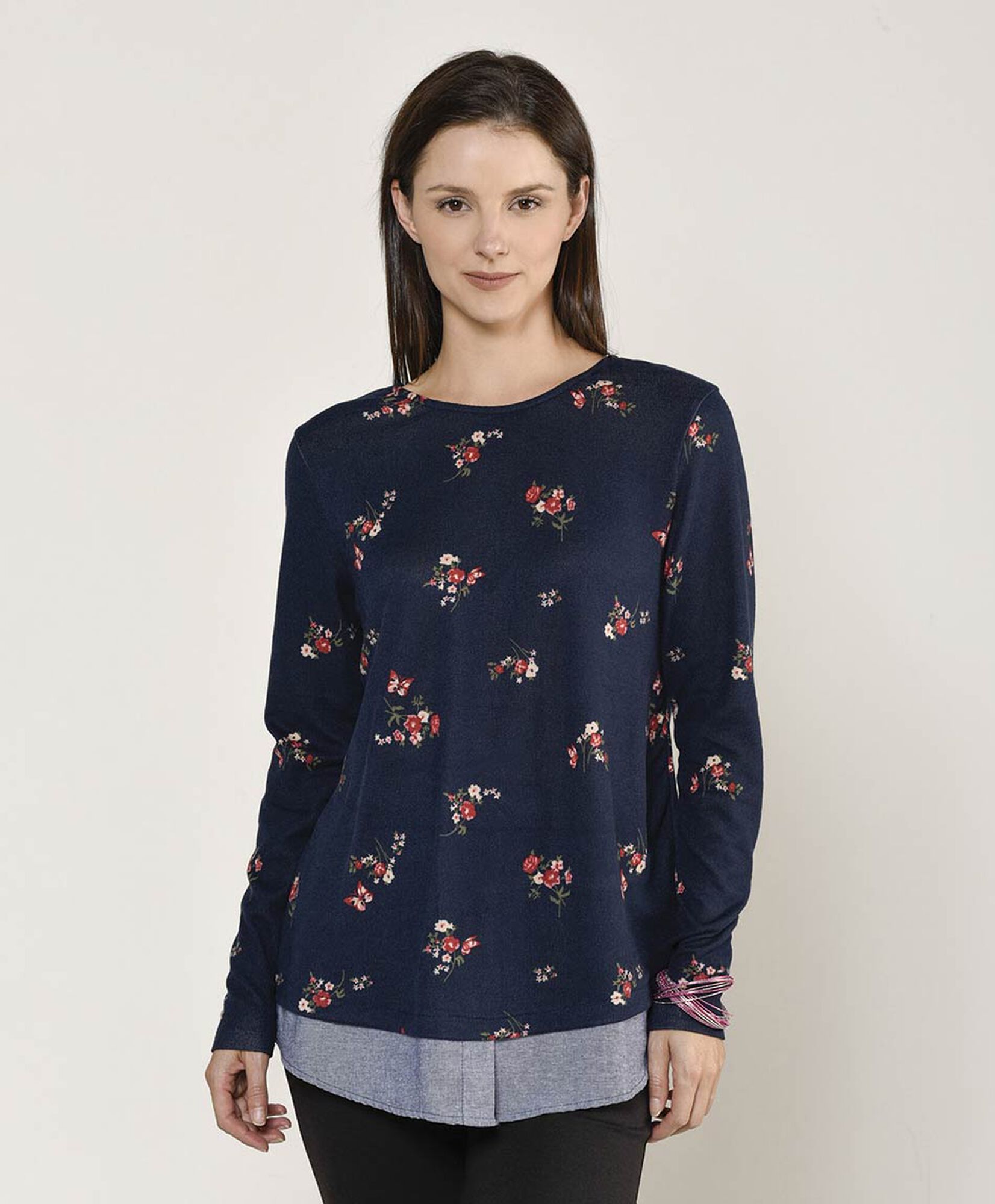 Polera mujer floreada doble basta oversize Polera mujer floreada doble basta oversize