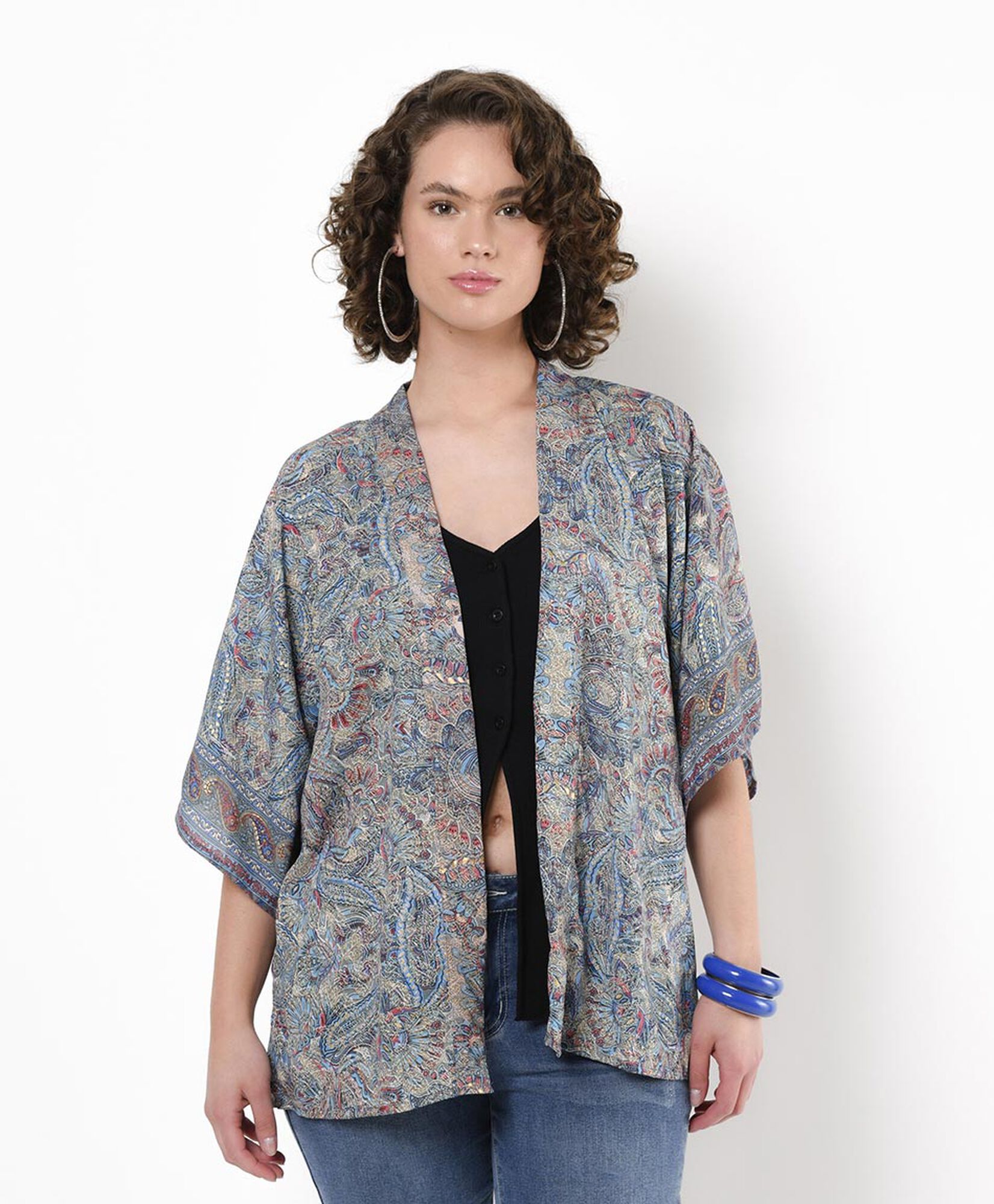 Kimono mujer estampado tricolor lazo Kimono mujer estampado tricolor lazo