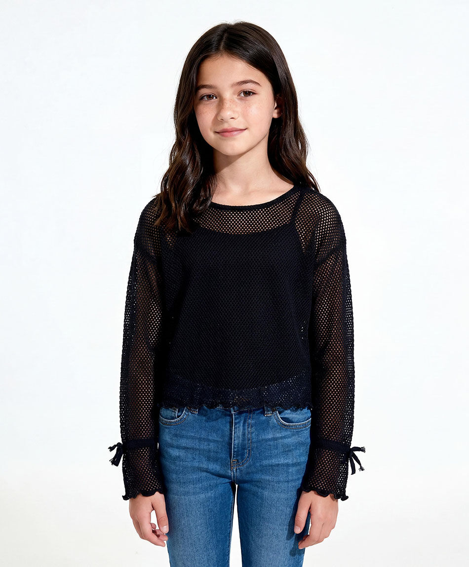 Polera ni&ntilde;a calada negro