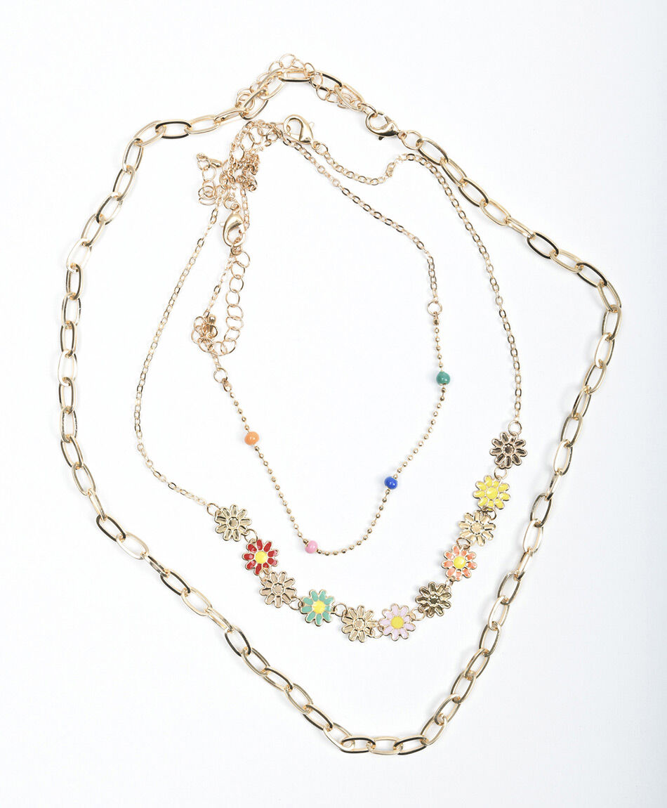 Set collar mujer triple flores 3 piezas